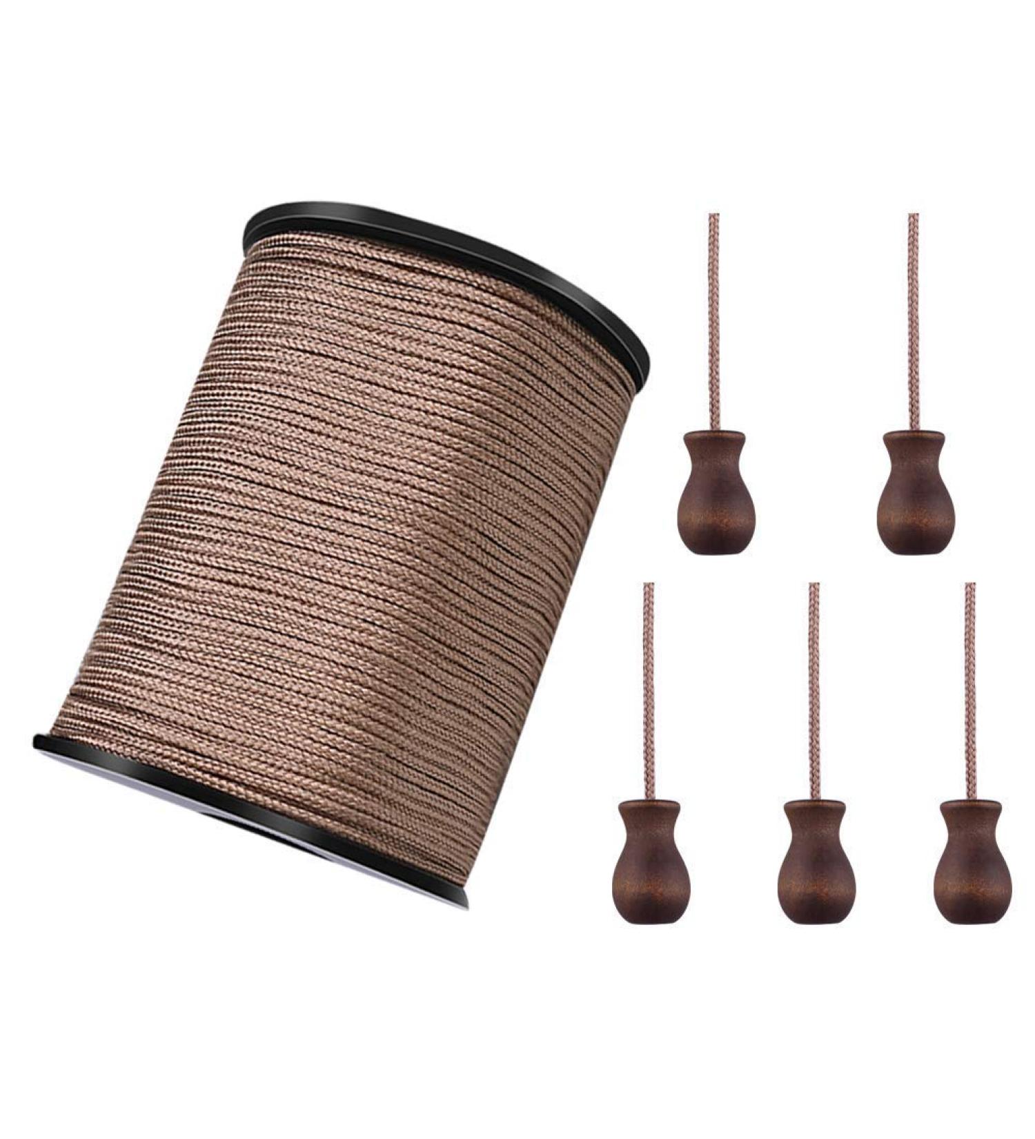 WXJ13 50 Yards Brown Braided Nylon Lift Shade Cord + 5 Pack Wood Cord Knobs 1.8mm - Brown - Buy Online on SooperMarket.com