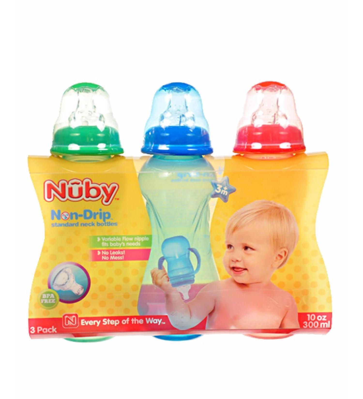 Nuby BPA FREE Bottles- 10oz - 3 Pk- Primary Colors - 3 ct.  Size 8 - 10 oz