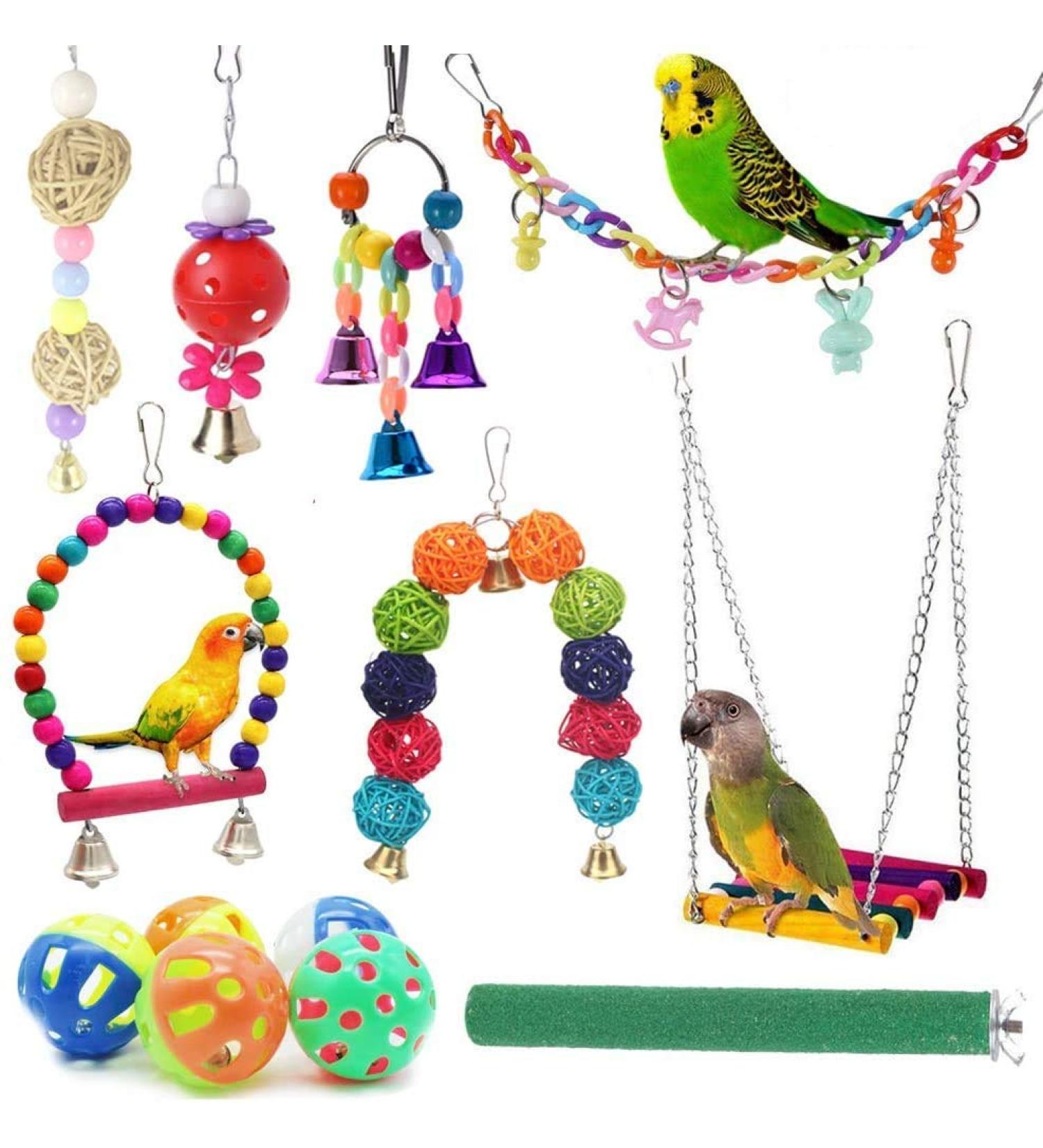 12 Packs Bird Toys Parrot Swing Toys Chewing Toys Bird Budgie Shredding Toys Colorful Hanging Bell Pet Cage Toys Hammock perch stand Suitable for Small Parakeets Conures Love Birds - Buy Online on SooperMarket.com