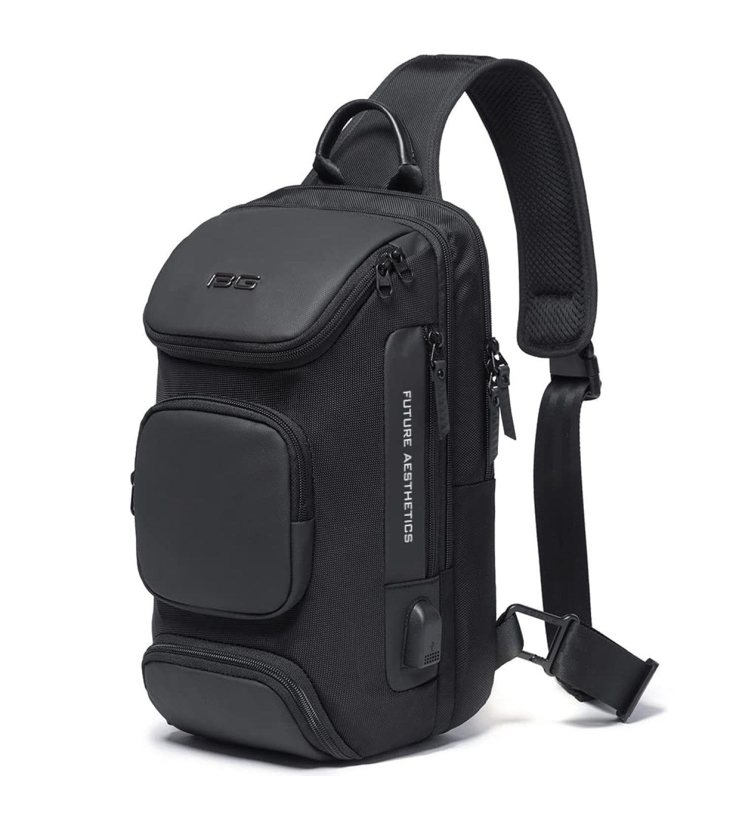 BANGE Waterproof Men's Chest Bag Crossbody Sling Backpack - Black (3 Pockets) - Buy Online on SooperMarket.com