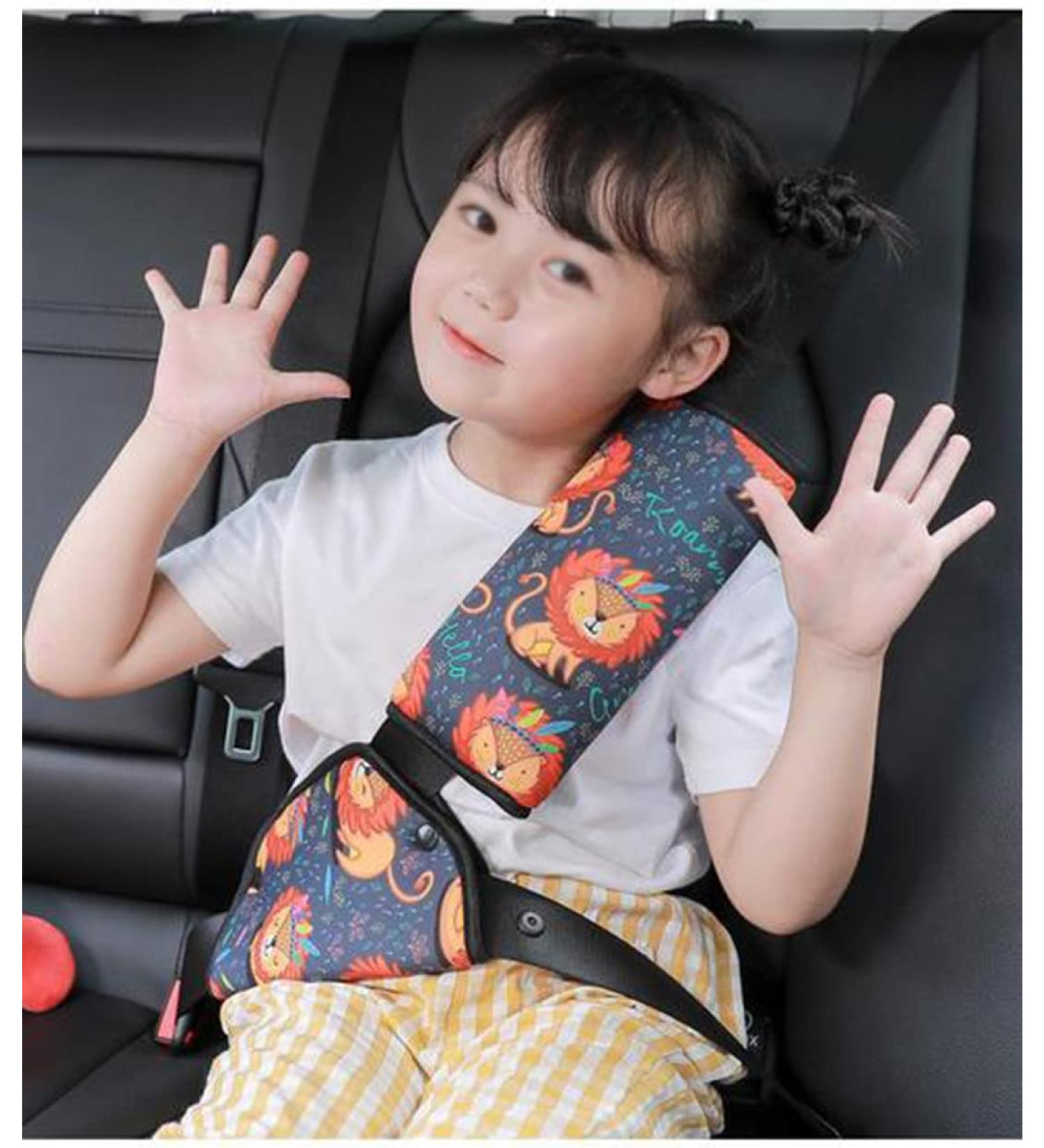 Cartoon Lion Kids Seatbelt Adjuster & Car Travel Pillow | Safety Belt Cushion & Shoulder Pad for Car Seat & Pushchair - Buy Online on SooperMarket.com