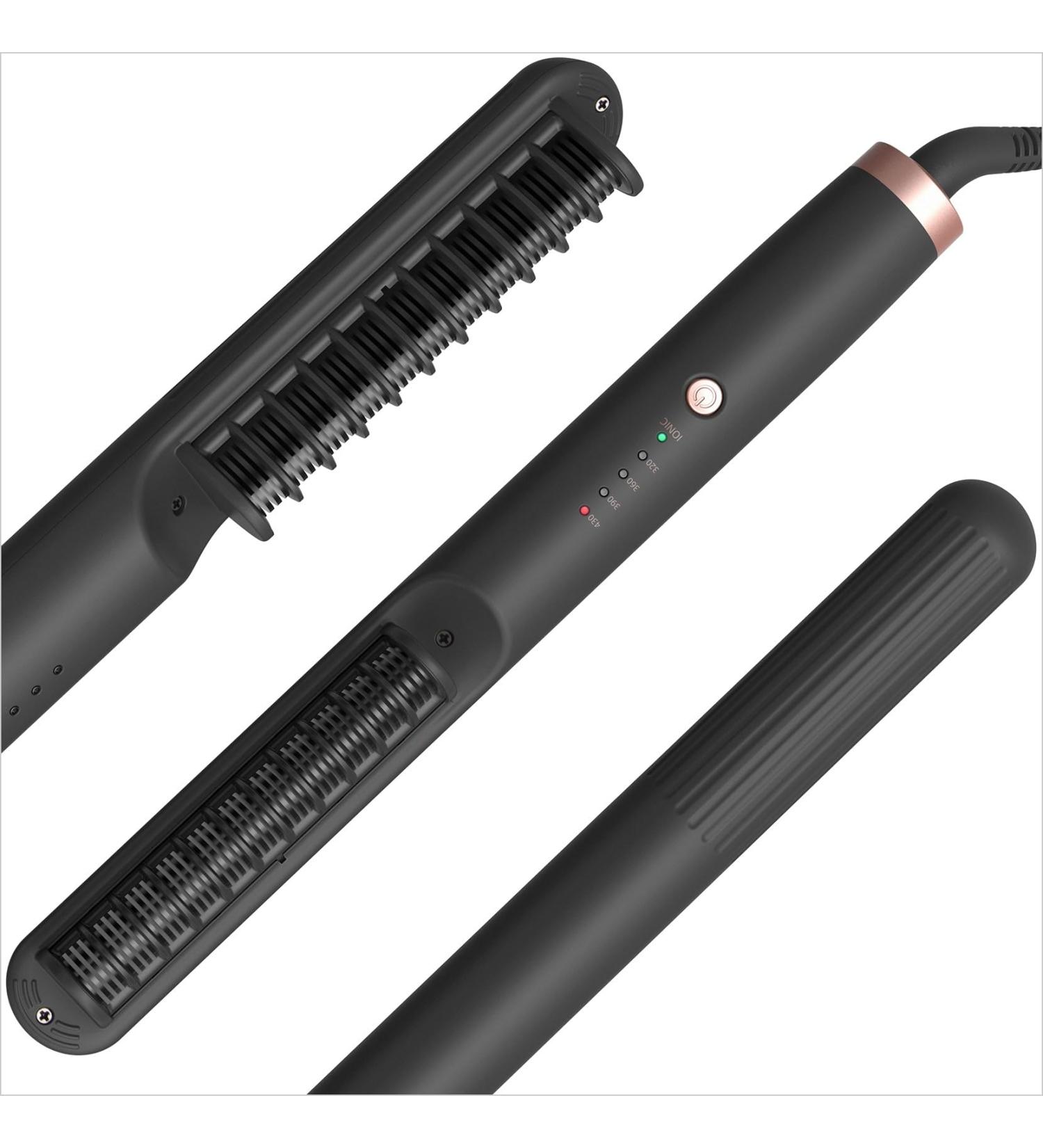 ANGENIL Travel Hair Straightener Brush Nano Ceramic Titanium 4 Heat Settings Dual Voltage for Black Hair & Beards Frizz-Free Finish Auto Shut-off - Buy Online on SooperMarket.com
