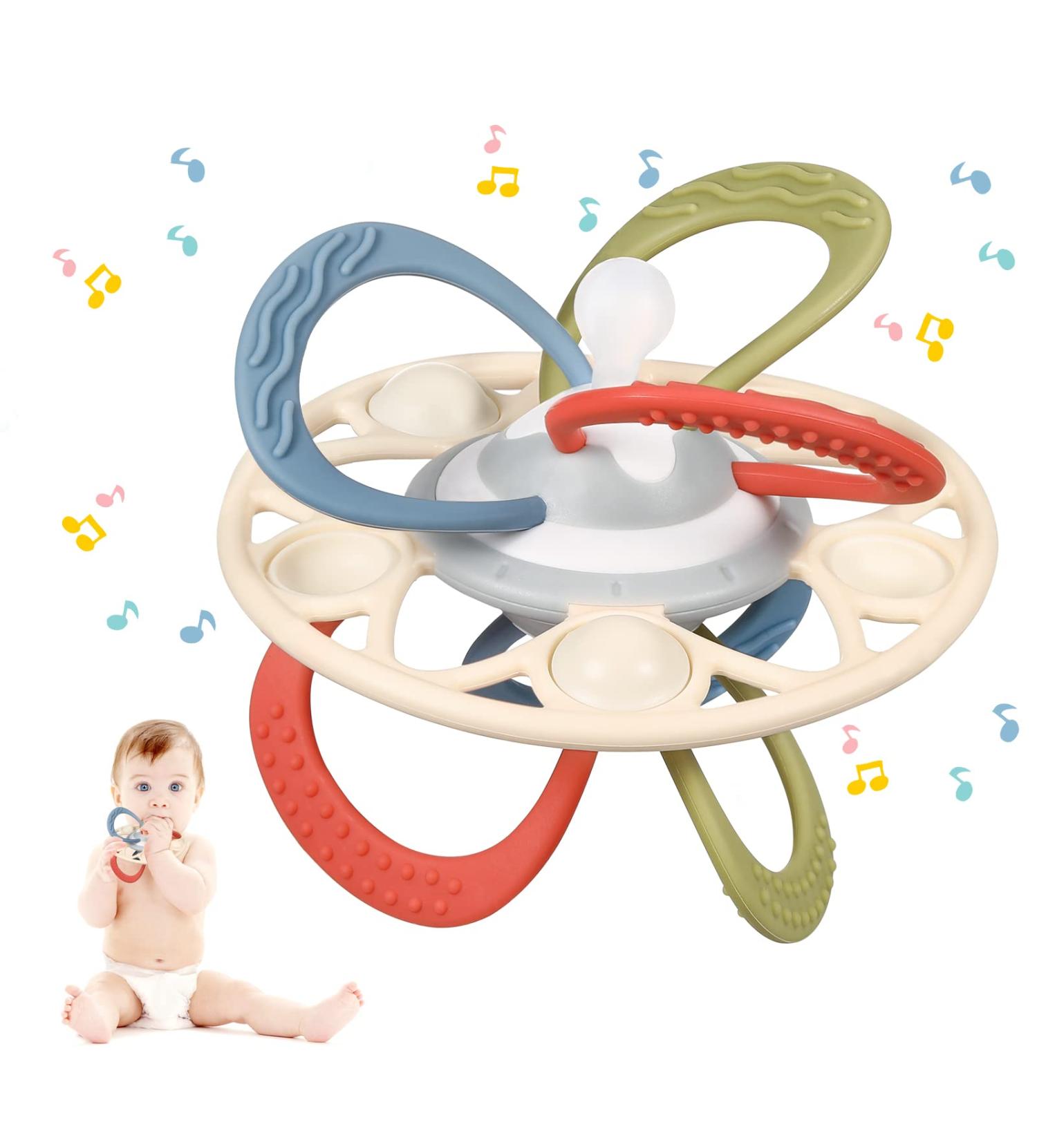 Zooawa Baby Teether - BPA-Free Silicone Sensory Toy for Teething Relief | Rattles & Chew Toy for 3-6 Months+ - Easy-to-Hold Beige - Buy Online on SooperMarket.com