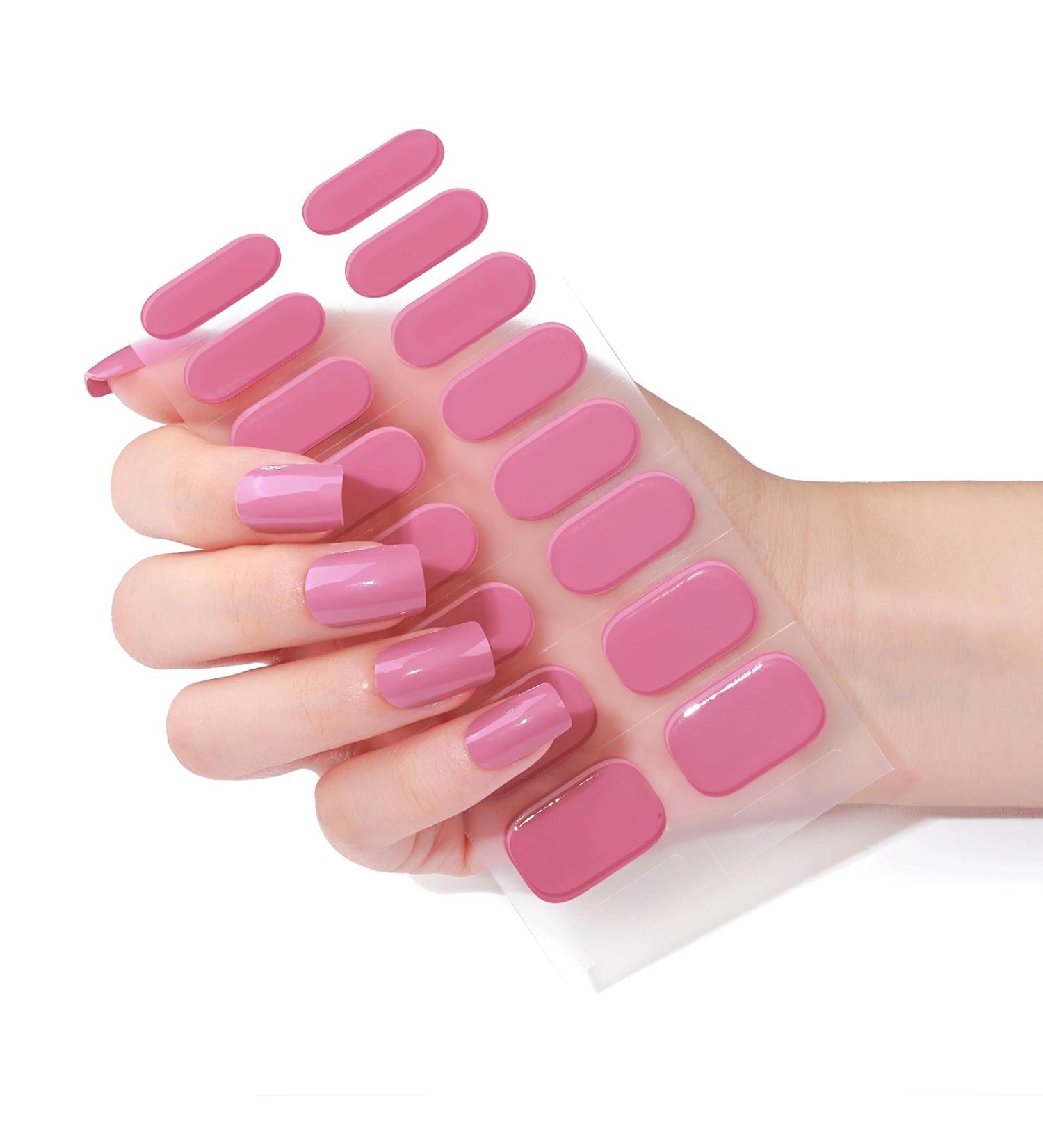 Beautfave Semi Cured Gel Nail Strips White 16Pcs - Waterproof Nail Wraps with Nail File - Pink Gel Nail Art Stickers - Buy Online on SooperMarket.com