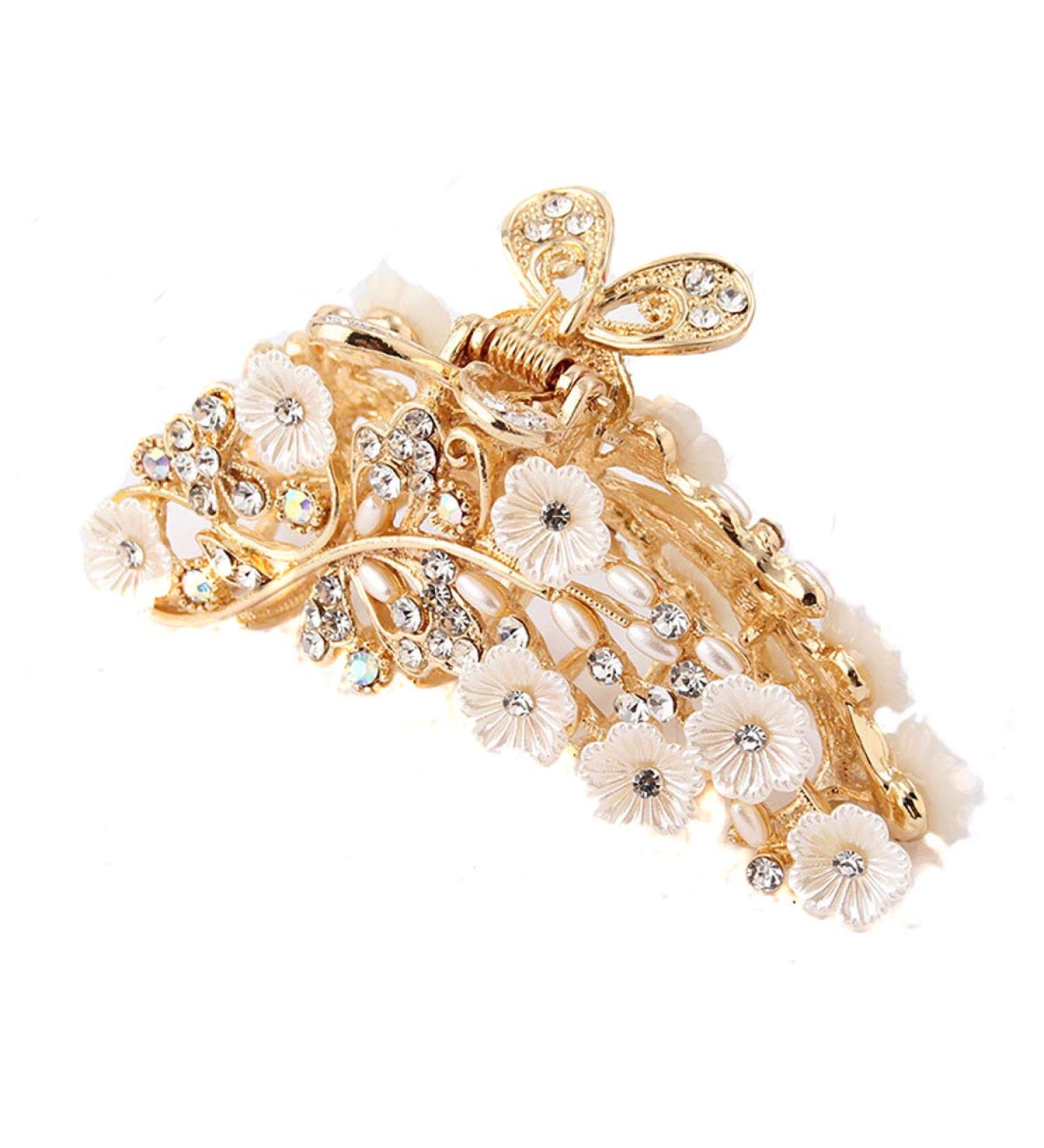 Vintage Metal Rhinestone Hair Claw with Imitation Pearl - Large Size Hair Clip for Women (Gold-A) - Buy Online on SooperMarket.com