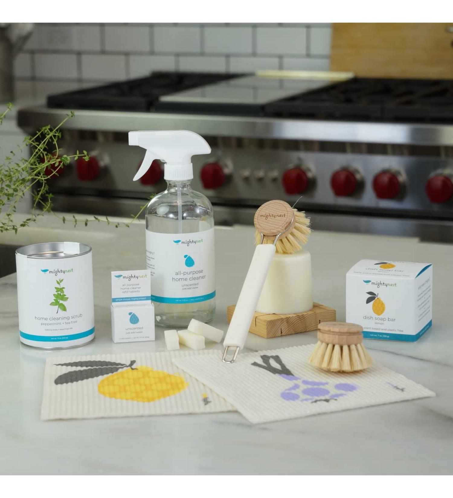 MightyNest Eco-Friendly 9 Piece Home Cleaning Set | Sustainable All-Purpose Cleaner Swedish Dish Cloths Dish Soap Bar & More - Buy Online on SooperMarket.com
