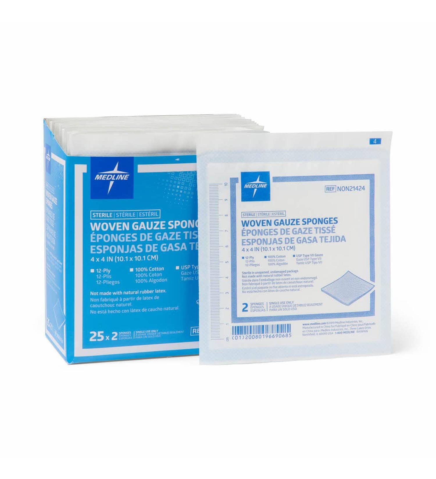 Medline Sterile Gauze Sponge 12 Ply 4x4 - 50 Count Pack - Buy Online on SooperMarket.com