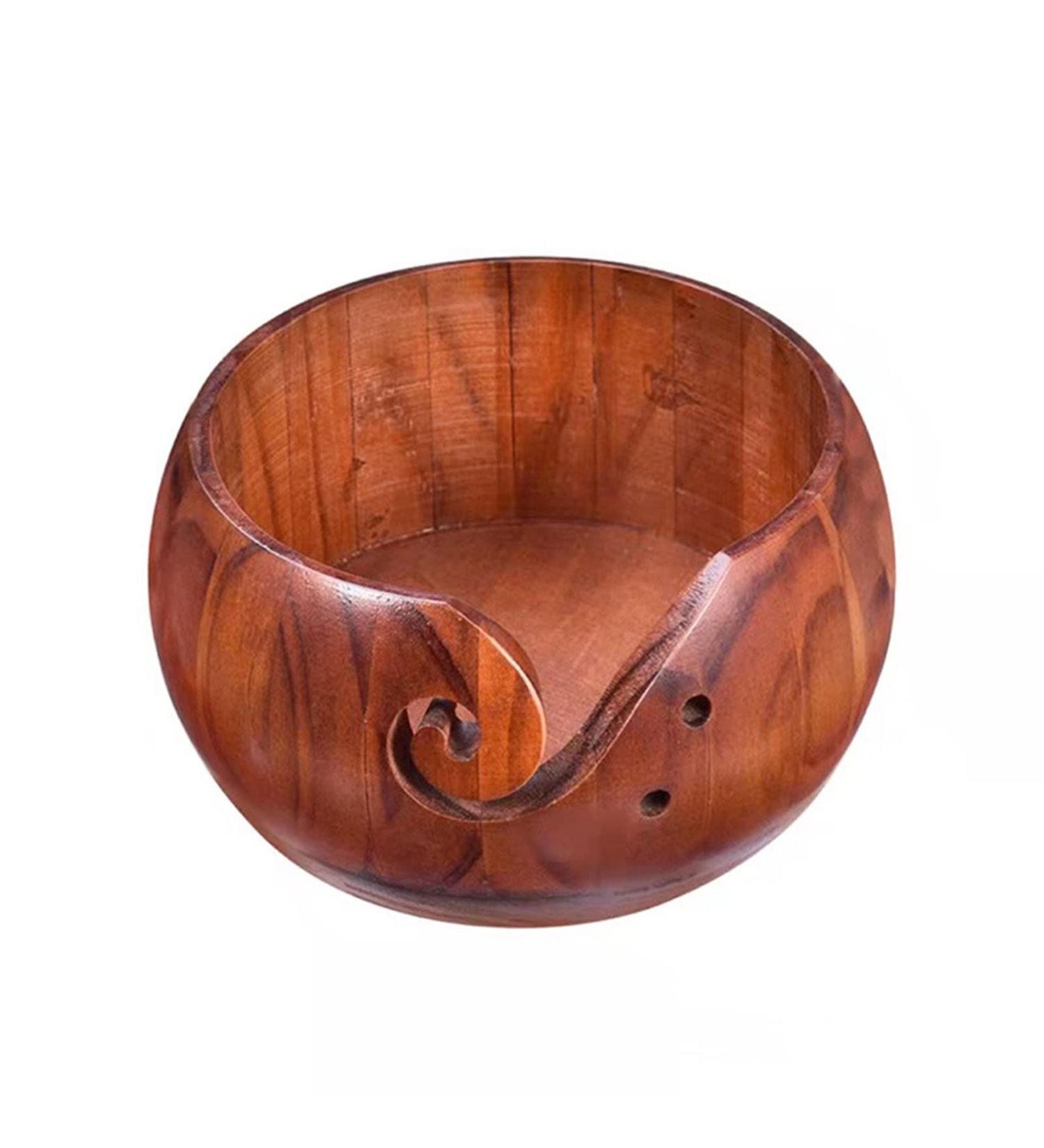 Wooden Yarn Bowl for Knitting and Crocheting - Yarn Storage Organizer with Holes - Mother's Gift Idea - 5.9 x 3.1 Inch - Buy Online on SooperMarket.com