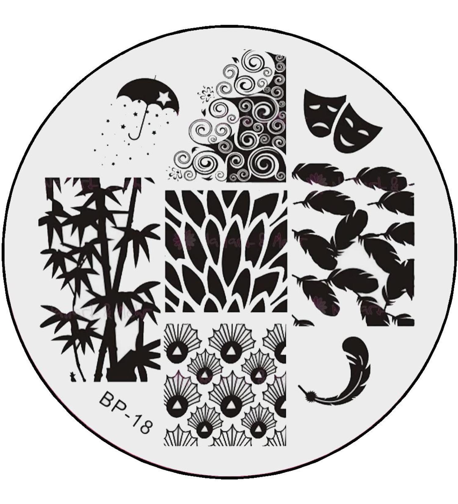 STAMPING STENCIL # BP-18 Bamboo umbrella curlicues masks carnival feathers