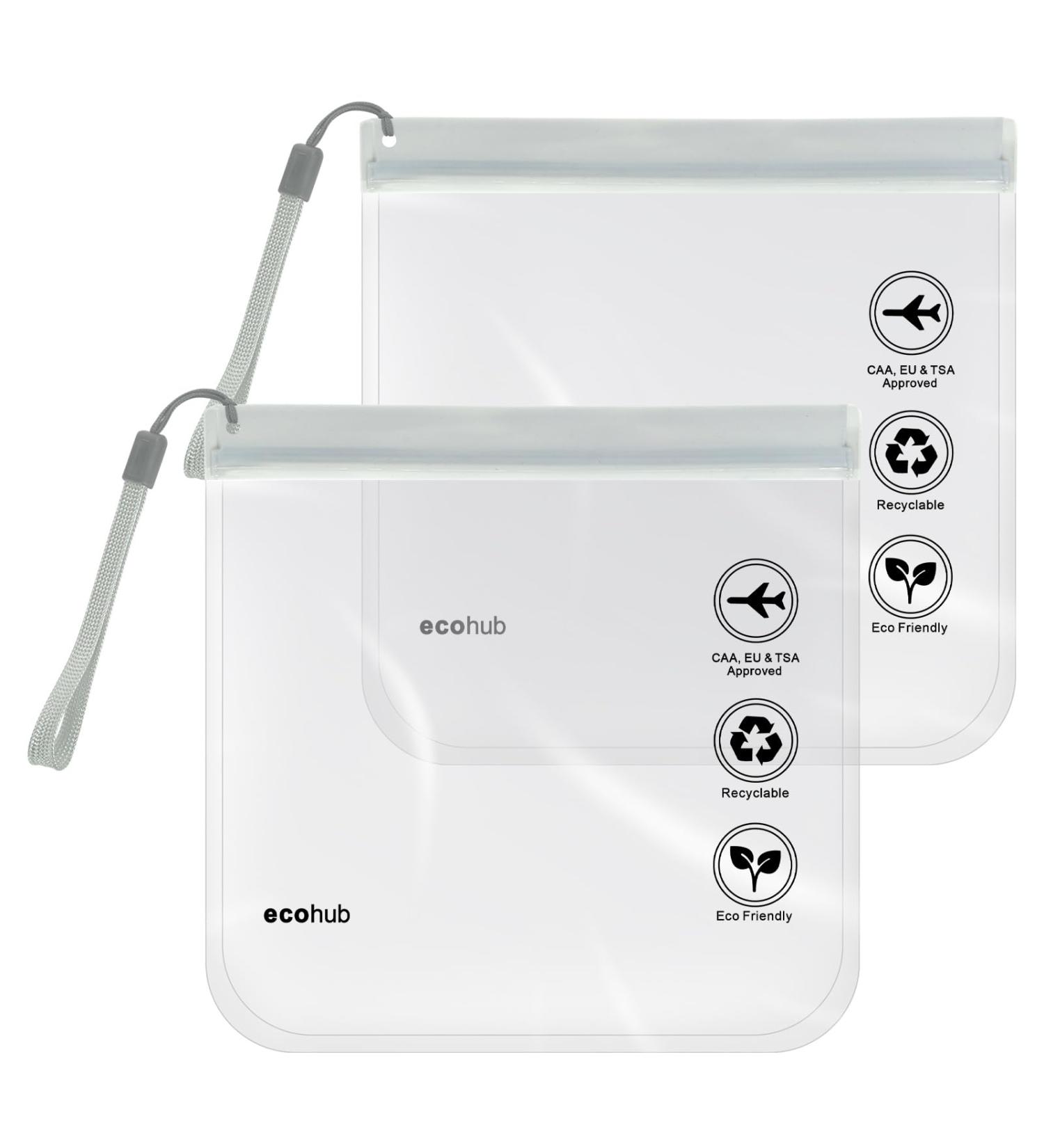 ECOHUB Airport Security Liquids Bags - 2 Pack Grey EVA Airport Liquid Bag 20x20cm - Airline Approved Travel Toiletry Bag with Zip Lock & Carrying Handle - Buy Online on SooperMarket.com