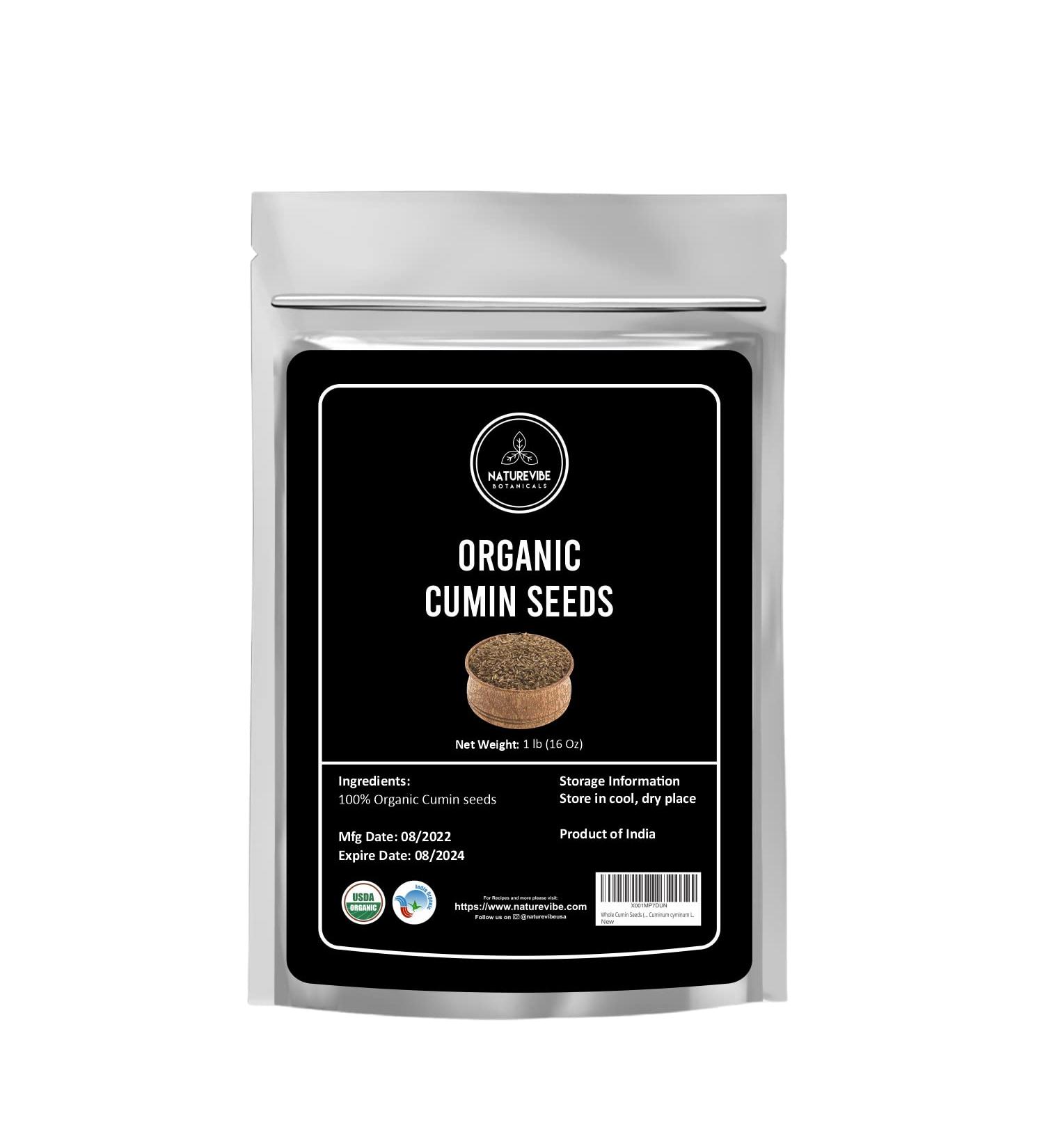 Naturevibe Botanicals Organic Whole Cumin Seeds 1lb - Gluten-Free & Non-GMO | Raw Cuminum cyminum L. for Flavor | 1 Pound Pack - Buy Online on SooperMarket.com
