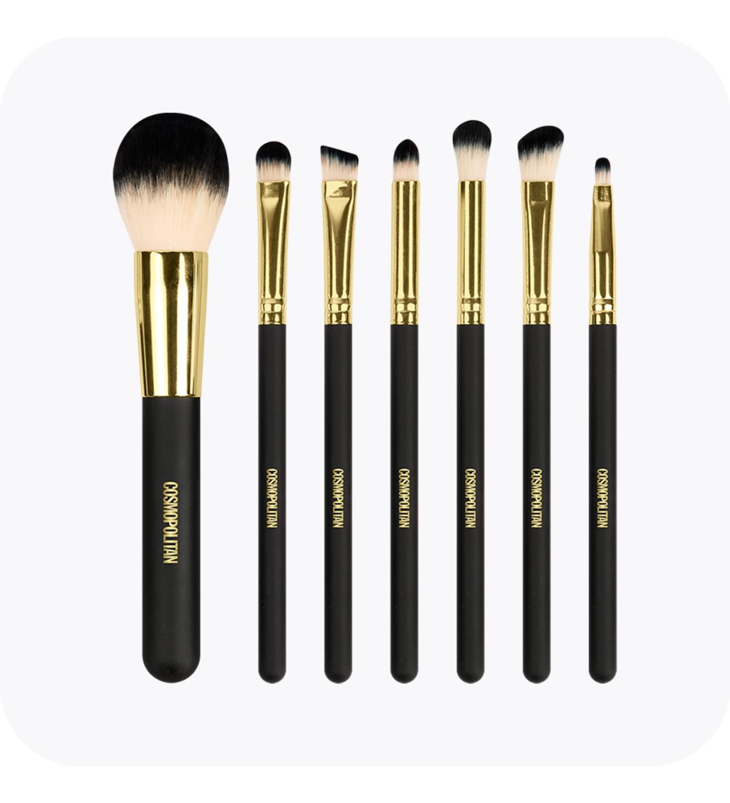 Cosmopolitan Makeup Brushes Make Up Brush Set of 7 Eyeshadow Brushes Bronzer Brush Contour Brush Blusher Brush Powder Brush Blending Brush Travel or Gift Set Silky Soft Bristles Black & Gold - Buy Online on SooperMarket.com