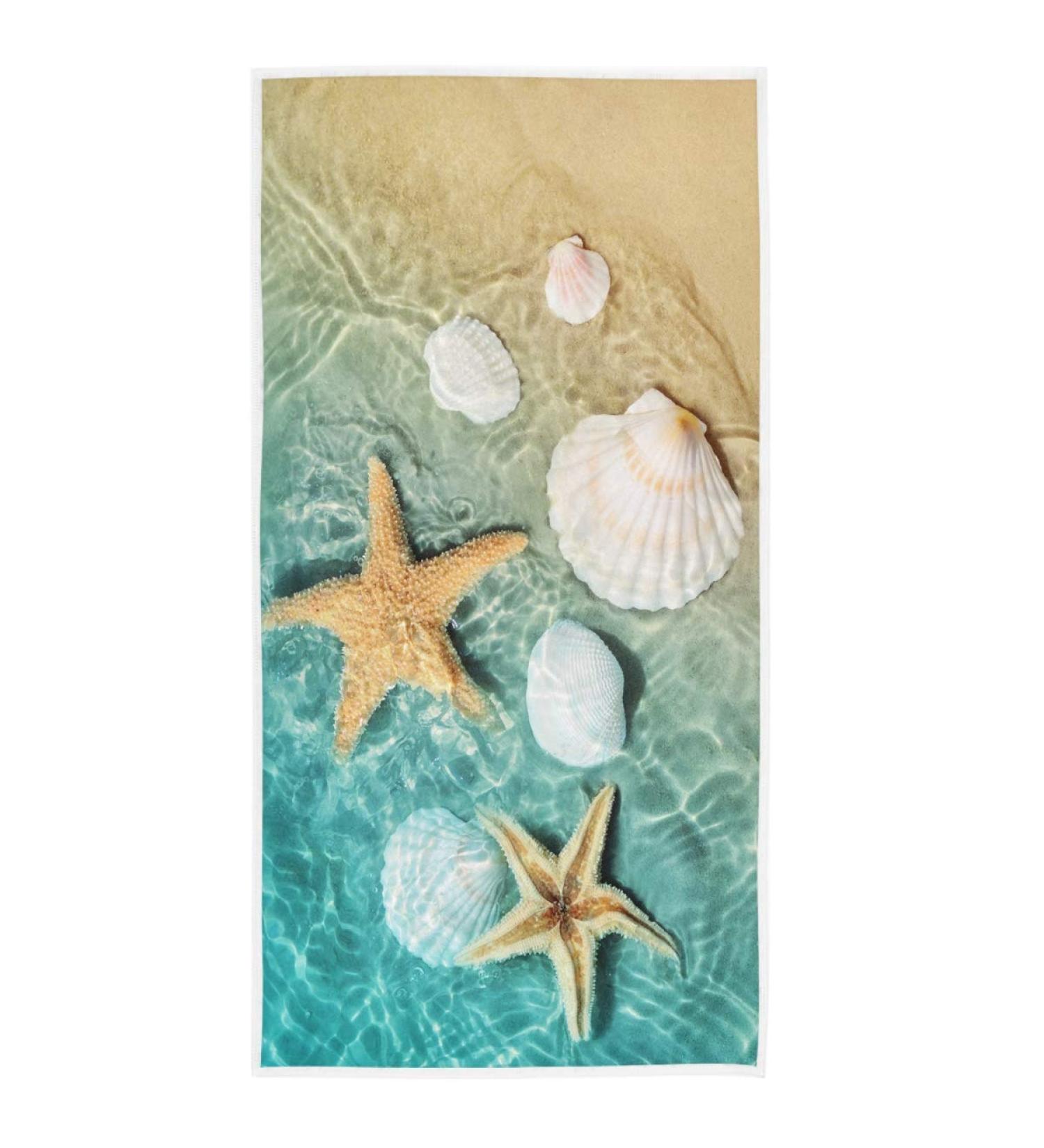 Wamika Beach Summer Hand Towels - Seashells Starfish Design for Bath & Kitchen Decor - Soft Thin Guest Towel - 16 X 30 in - Buy Online on SooperMarket.com