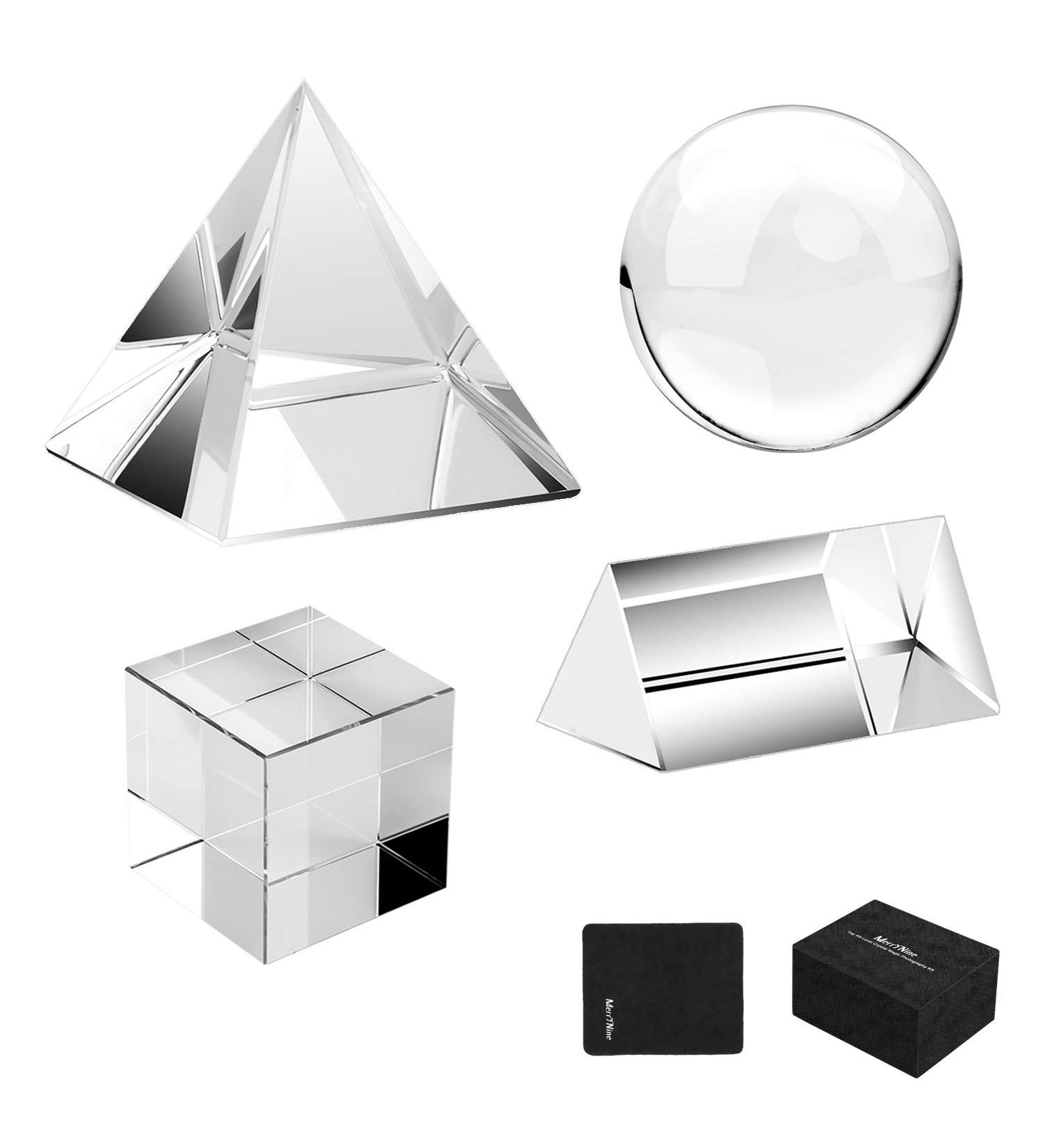 MerryNine 4 Pack Crystal Photography Kits - Lens Ball, Cube, Prism, Pyramid for Light Spectrum Art - Buy Online on SooperMarket.com