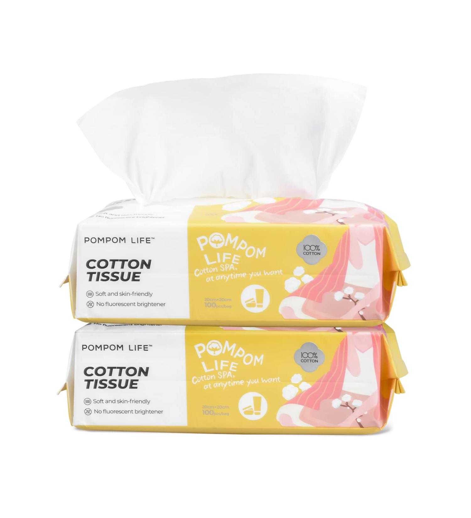 POMPOM LIFE Facial Cleansing Wipes Disposable Cotton Wet and Dry Wipes Biodegradable Face Wipes Large Soft 200 Pieces Cleaning Cloth Suitable for Sensitive Skin - Buy Online on SooperMarket.com