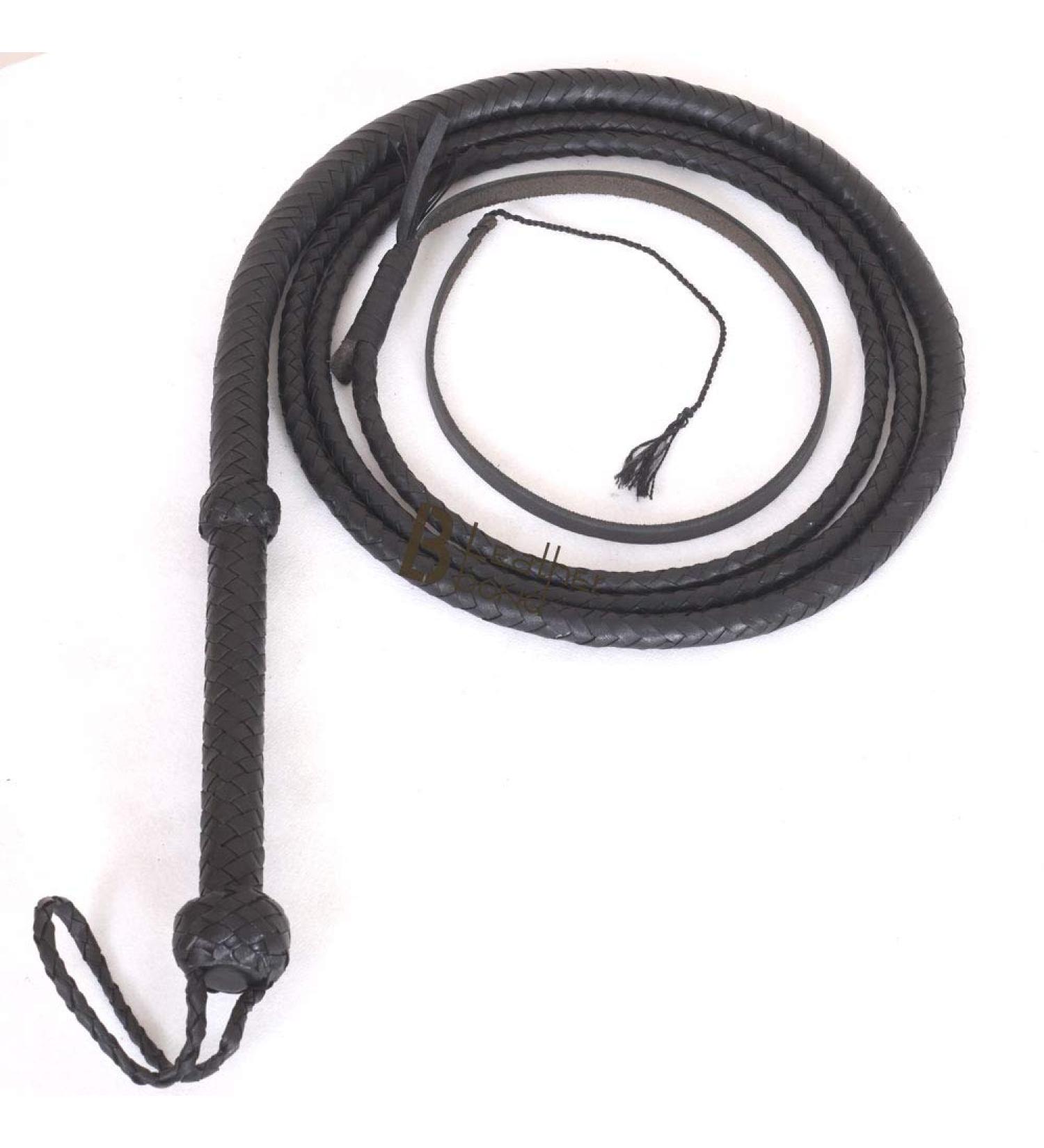 4ft 8 Plait Indiana Jones Style Real Cow Hide Leather Bullwhip - Equestrian Black - Buy Online on SooperMarket.com