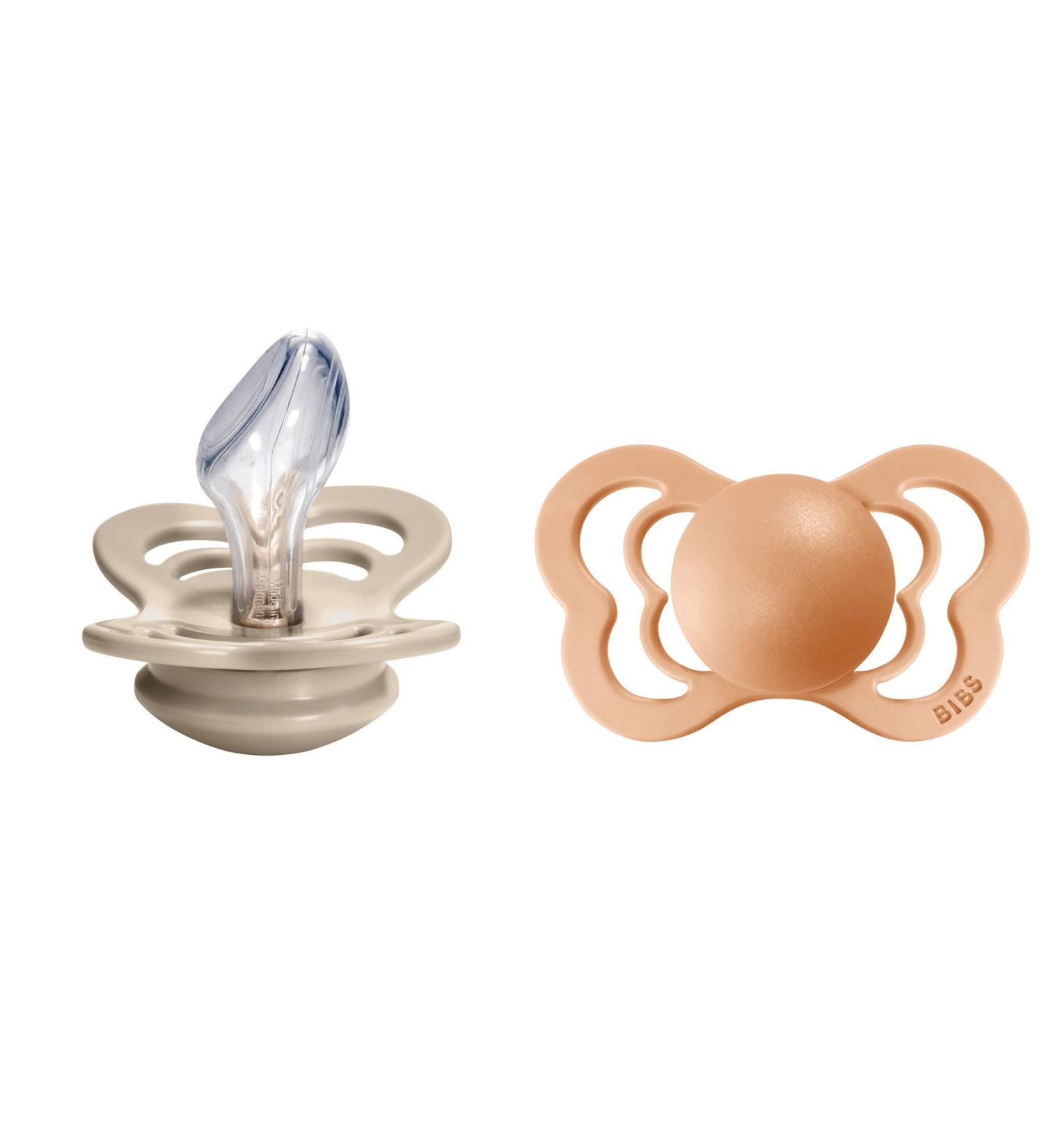 BIBS Couture Baby Pacifier 2-Pack | Made in Denmark | BPA Free Dummy Soother Anatomical Nipple. Silicone Size 2 (6-18 Months) Vanilla/Peach - Buy Online on SooperMarket.com