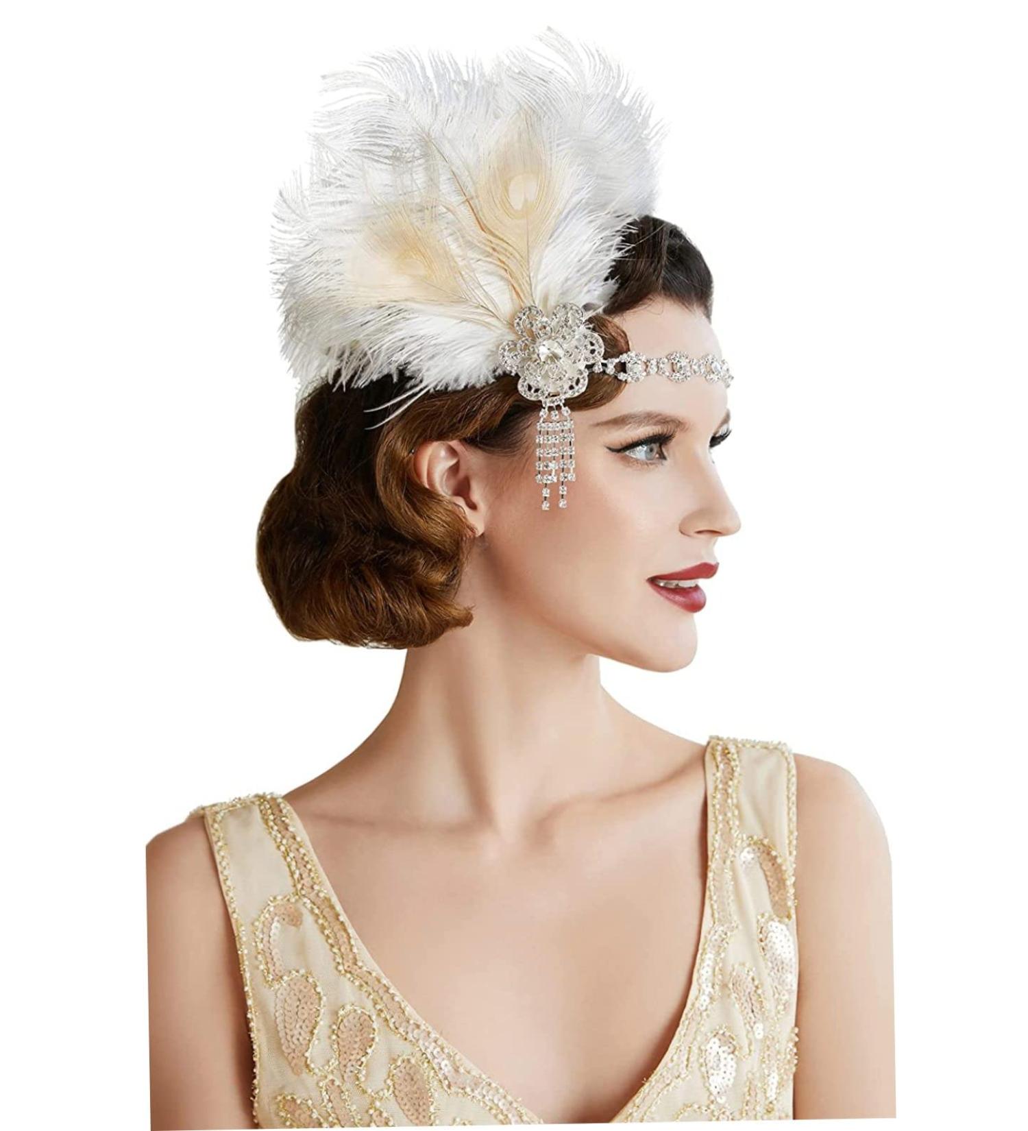 1920s Headband Vintage Flapper Headband Roaring Headpiece 20s Great Headpiece with Peacock Flapper Hair 1920s Accessories for Women - Buy Online on SooperMarket.com