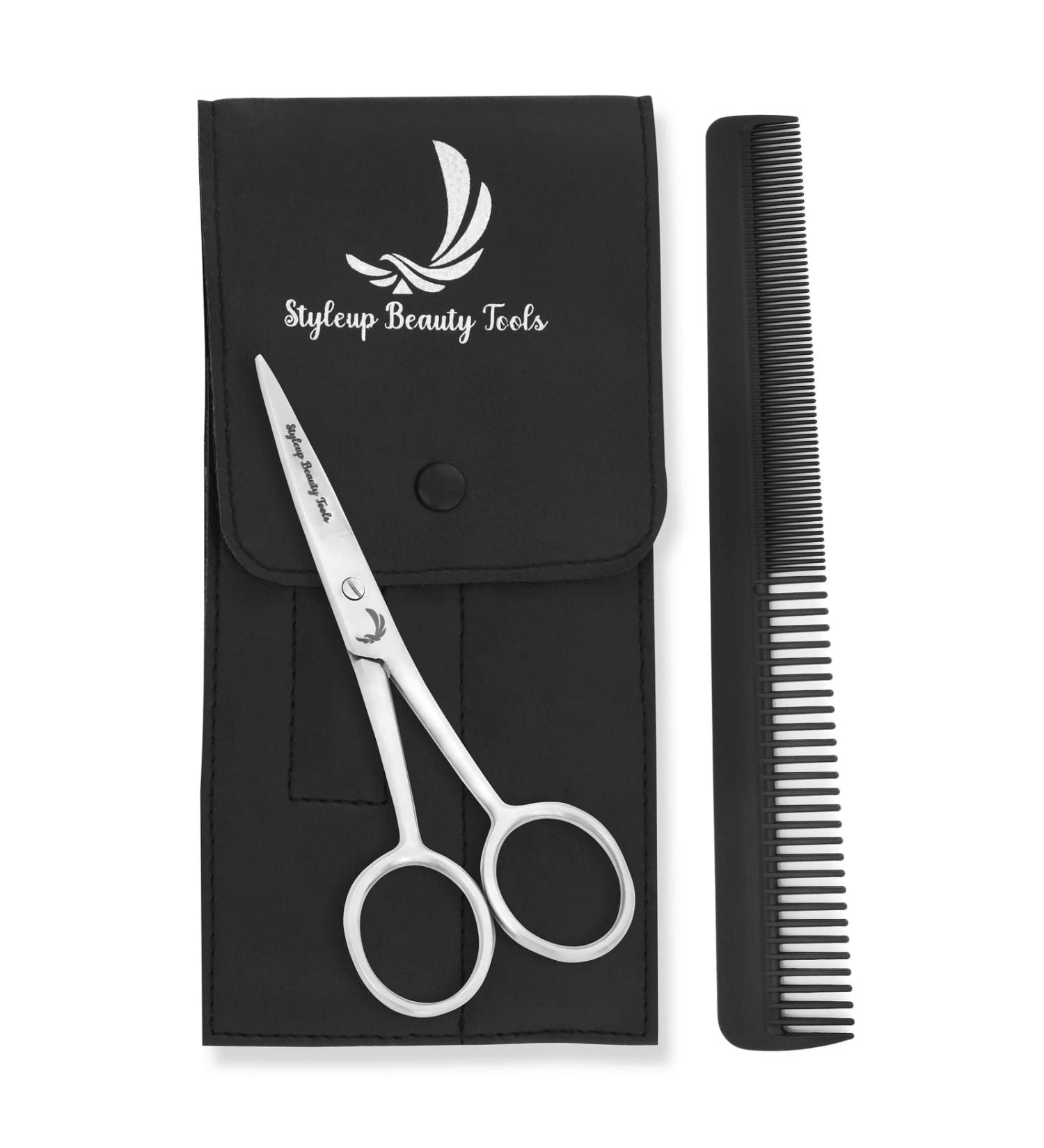 Premium Stainless Steel Beard Scissors & Comb Set for Men | Precision Nose Ear & Eyebrow Hair Trimmers - Buy Online on SooperMarket.com
