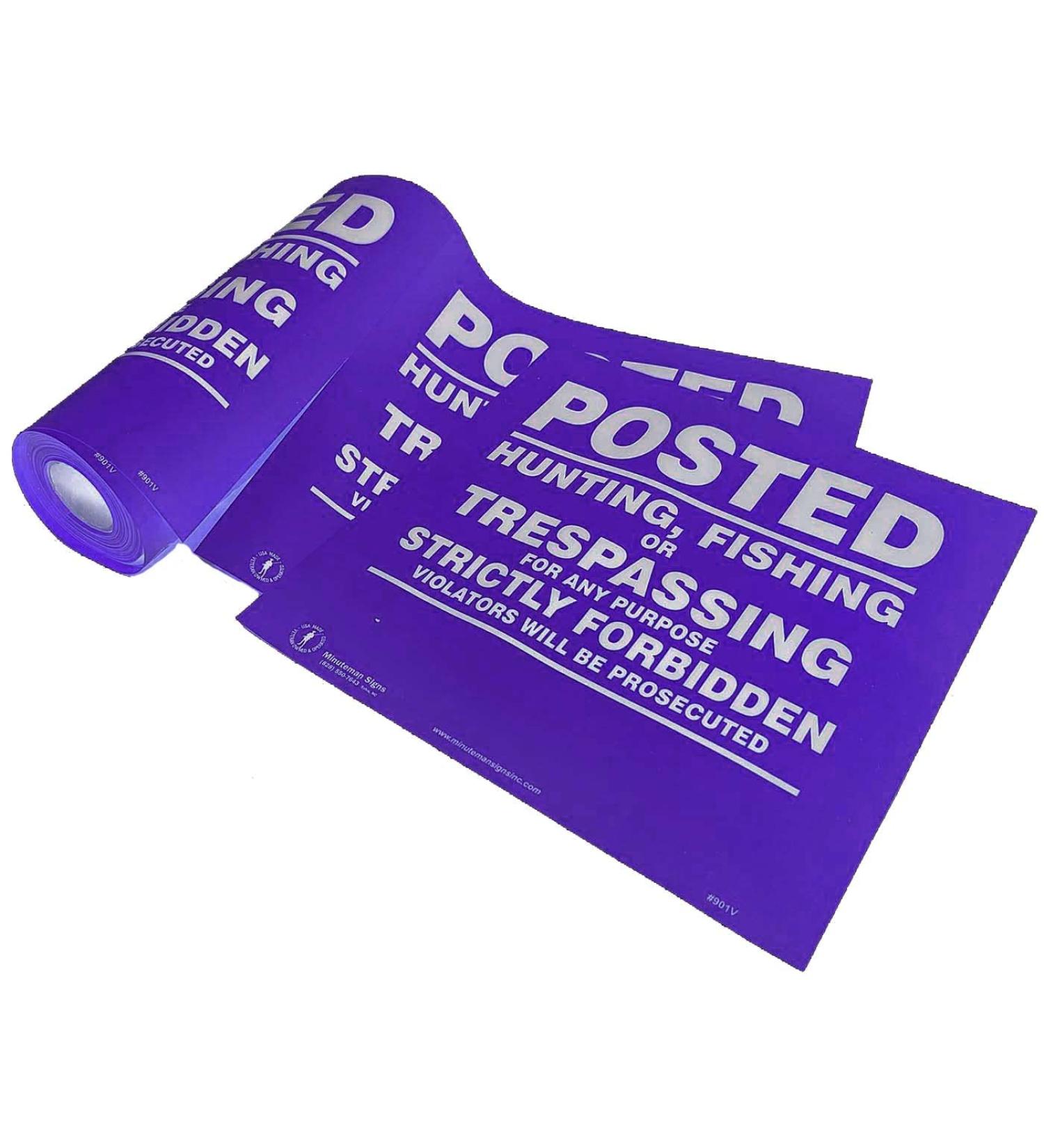 Minuteman No Trespassing No Hunting No Fishing Vinyl Signs on a Roll - 50 Count Purple - Buy Online on SooperMarket.com