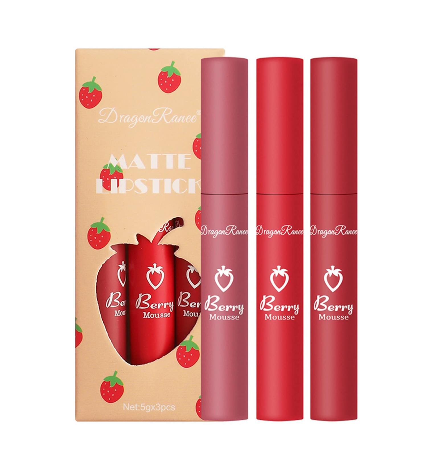 Strawberry Lip Gloss Set - Waterproof Matte Non-Stick Lipstick 1ml | Long-Lasting Lip Glaze #02 | International Shipping Available - Buy Online on SooperMarket.com