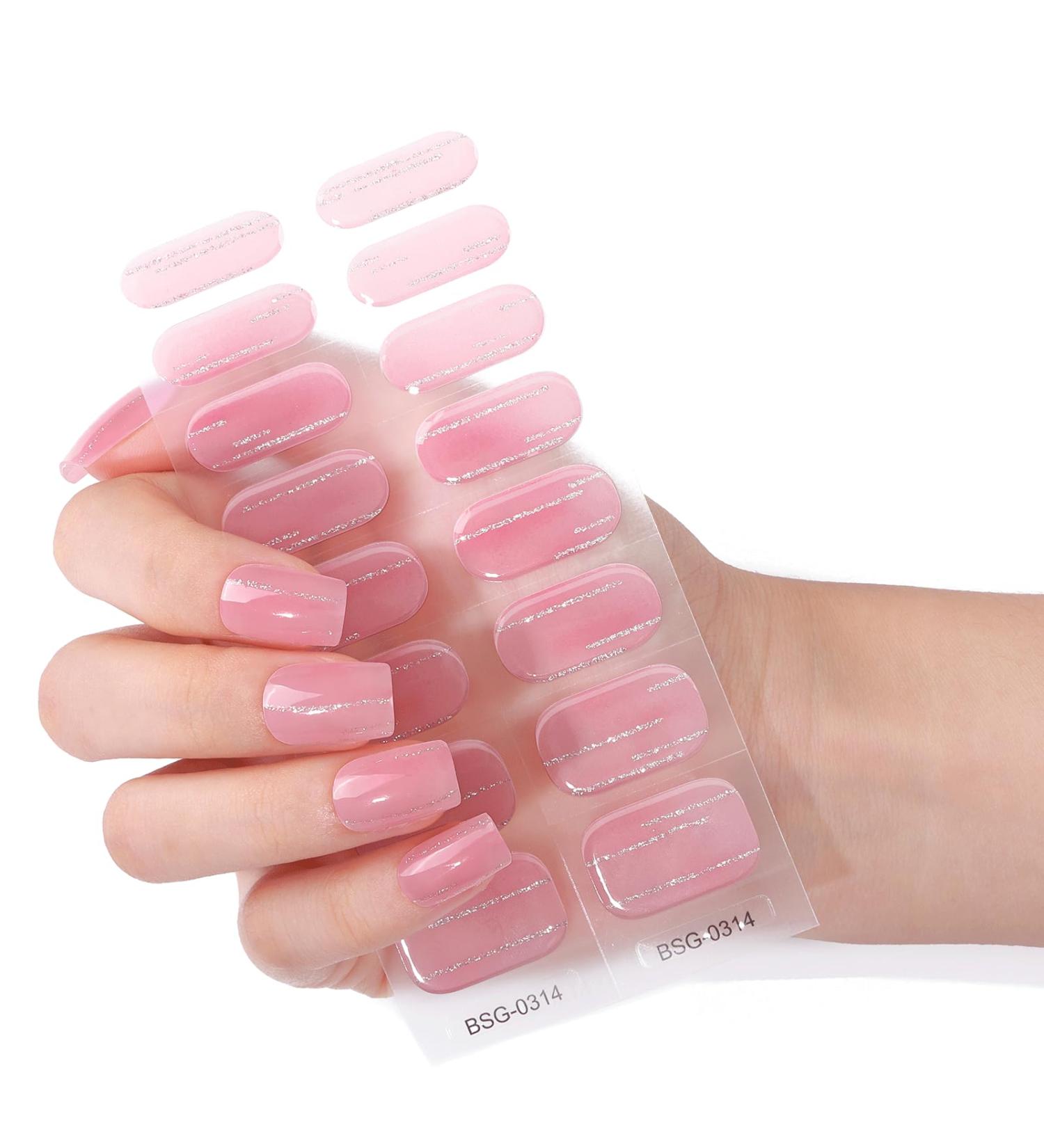 16 PCs Purple Gel Nail Polish Stickers - Full Wraps & Cured Nail Strips for Women | BSG-0314 Hellrosa Glitter - Buy Online on SooperMarket.com