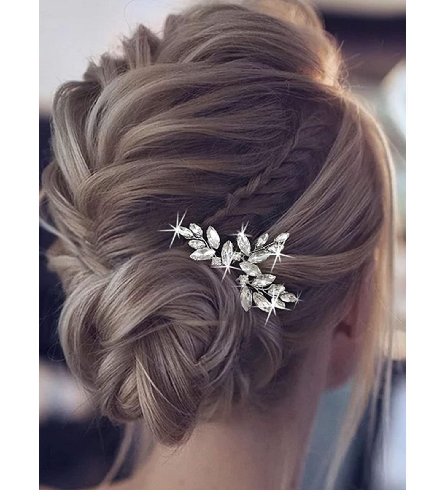 Easedaily Crystal Bride Wedding Hair Pins - Silver Rhinestone Bridal Hair Pieces (Pack of 3) - Buy Online on SooperMarket.com
