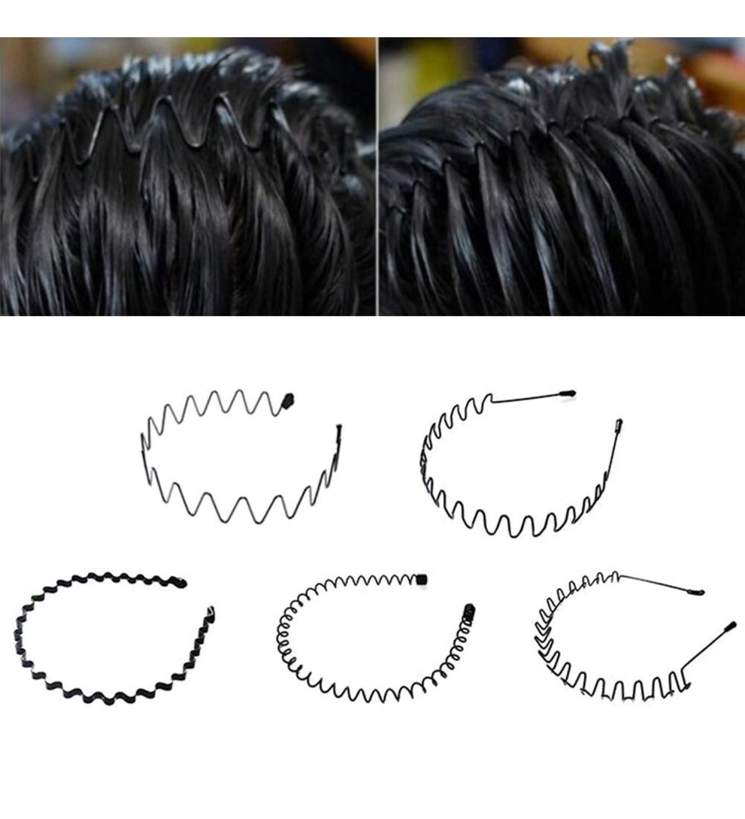 5-Piece Wave Style Metal Hair Bands for Men & Women - Flexible Slipproof Black Headbands - Buy Online on SooperMarket.com
