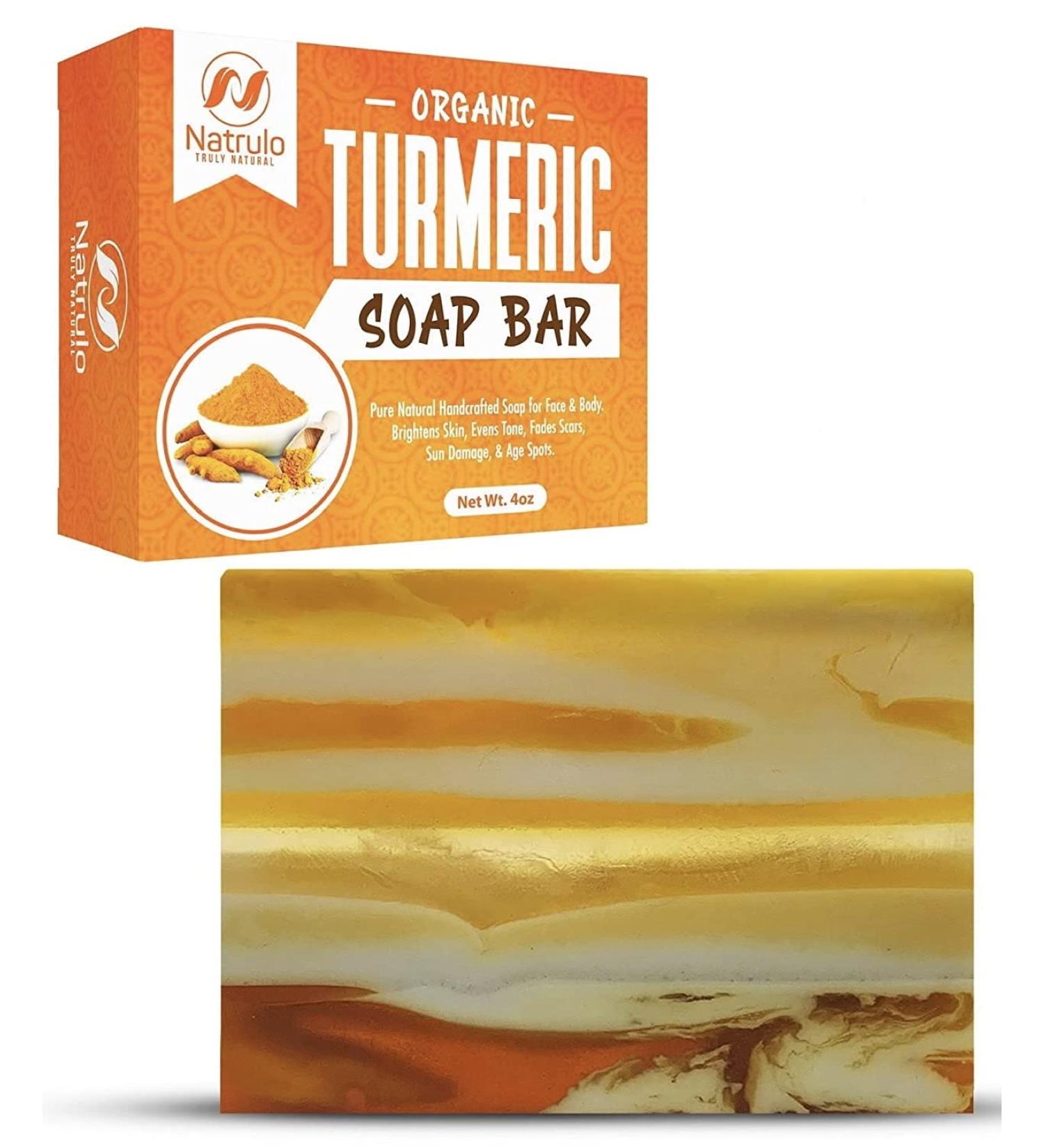 Organic Turmeric Soap Bar | Handcrafted in USA with Calendula & Aloe Vera | Brightens Skin, Fades Scars, Evens Tone | Face & Body Cleanser for Sun Damage & Age Spots - Buy Online on SooperMarket.com
