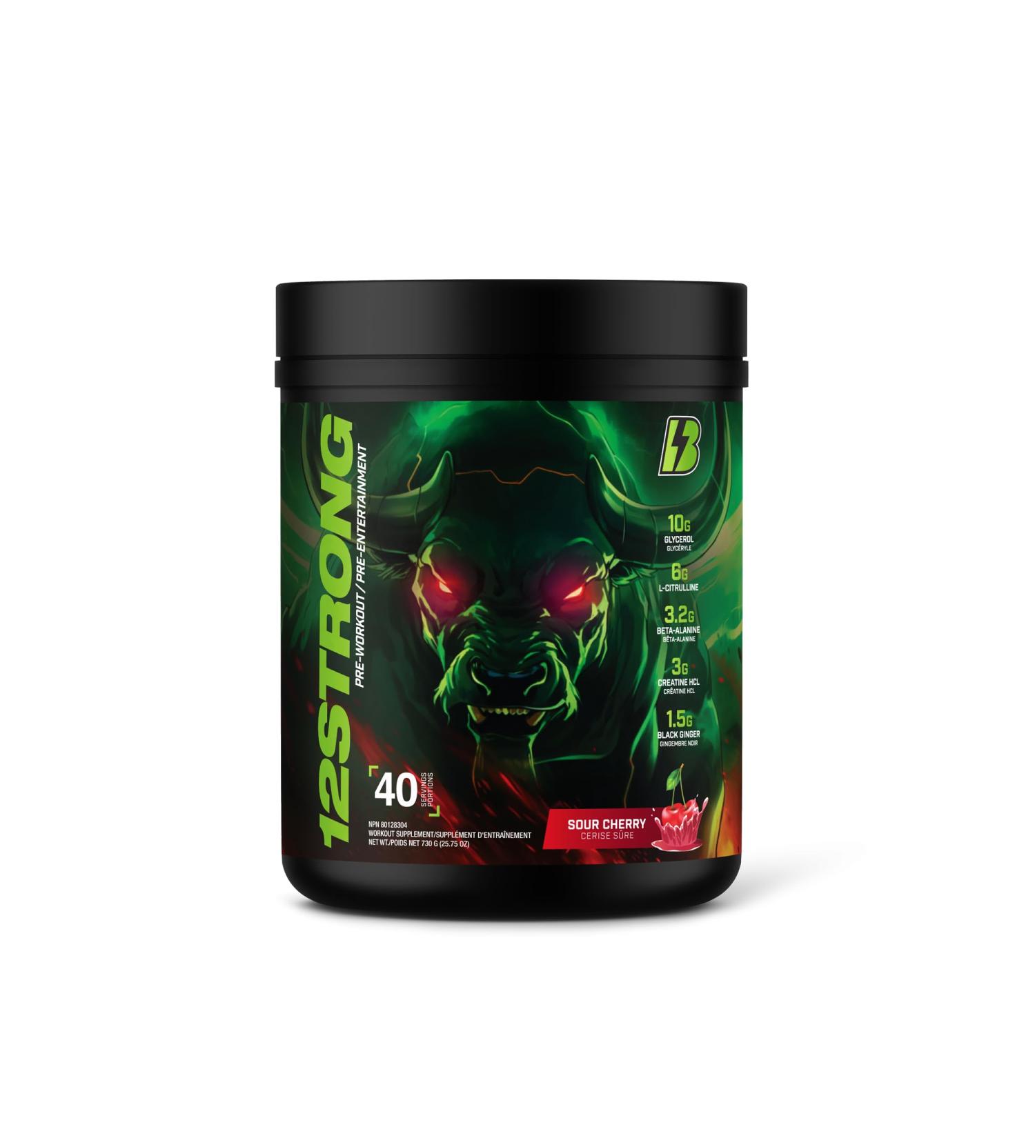 12 STRONG Pre-Workout - 730g - BULL Nutrition (40 Servings) (730g Sour Cherry) - Buy Online on SooperMarket.com