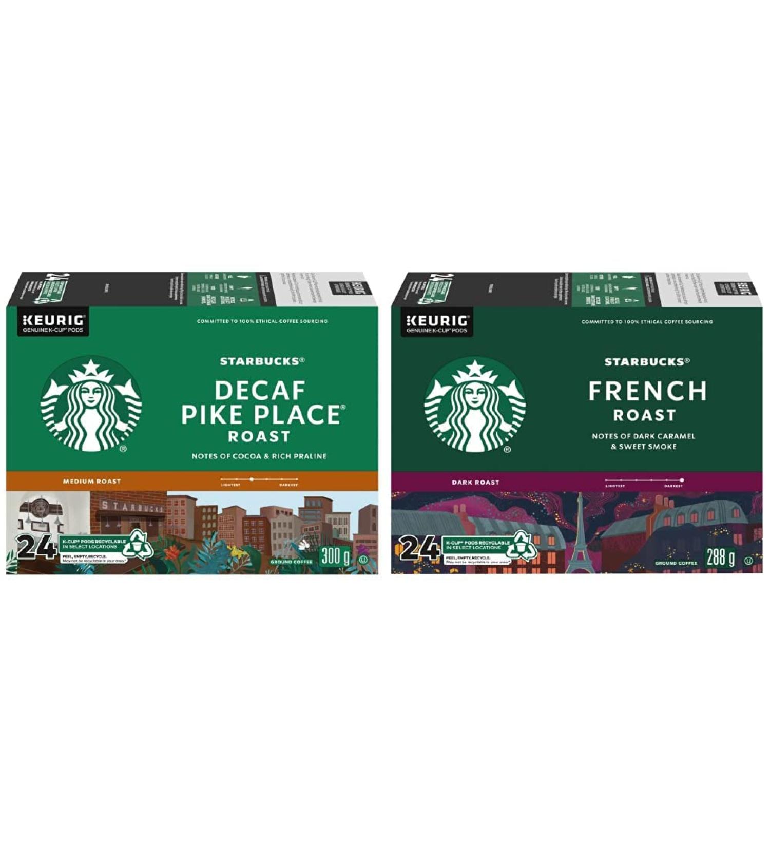 STARBUCKS PIKE PLACE Decaf Roast Medium Roast Ground Coffee K-CUP Pods 24 ct Box & French Roast Dark Roast Coffee Single Serve Keurig K-Cup Pods 24 Capsules - Buy Online on SooperMarket.com
