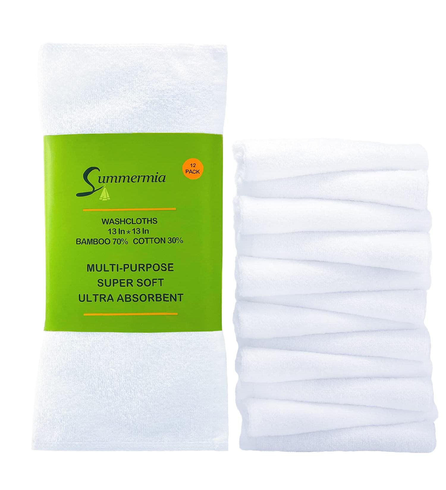 SUMMERMIA 12 Pack Bamboo Washcloths 13x13 - Soft Face and Body Wash Cloths (White) - Buy Online on SooperMarket.com