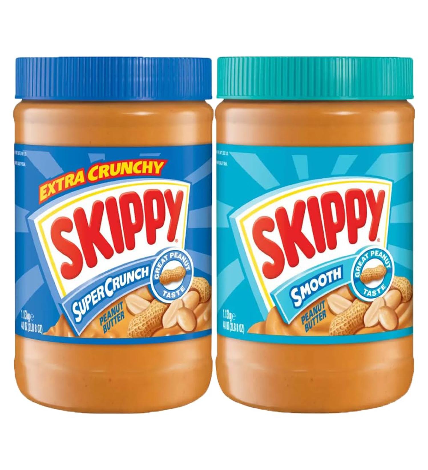 2 x 1.13kg Assorted Peanut Butter (Crunchy and Smooth) Creamy Spread Breakfast Protein Nut Piece Snack Cake Pie Topping Icing
