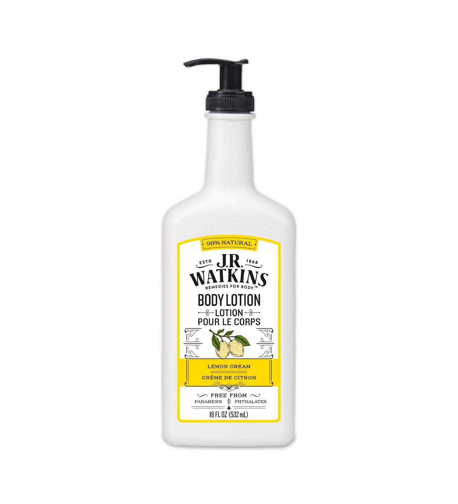 J.R. Watkins Lemon Cream Daily Moisturizing Lotion - 18 fl oz Pump Dispenser - Shea Butter, Cocoa Butter, Coconut Oil, Vitamin E - Hydrating Body Cream - Buy Online on SooperMarket.com