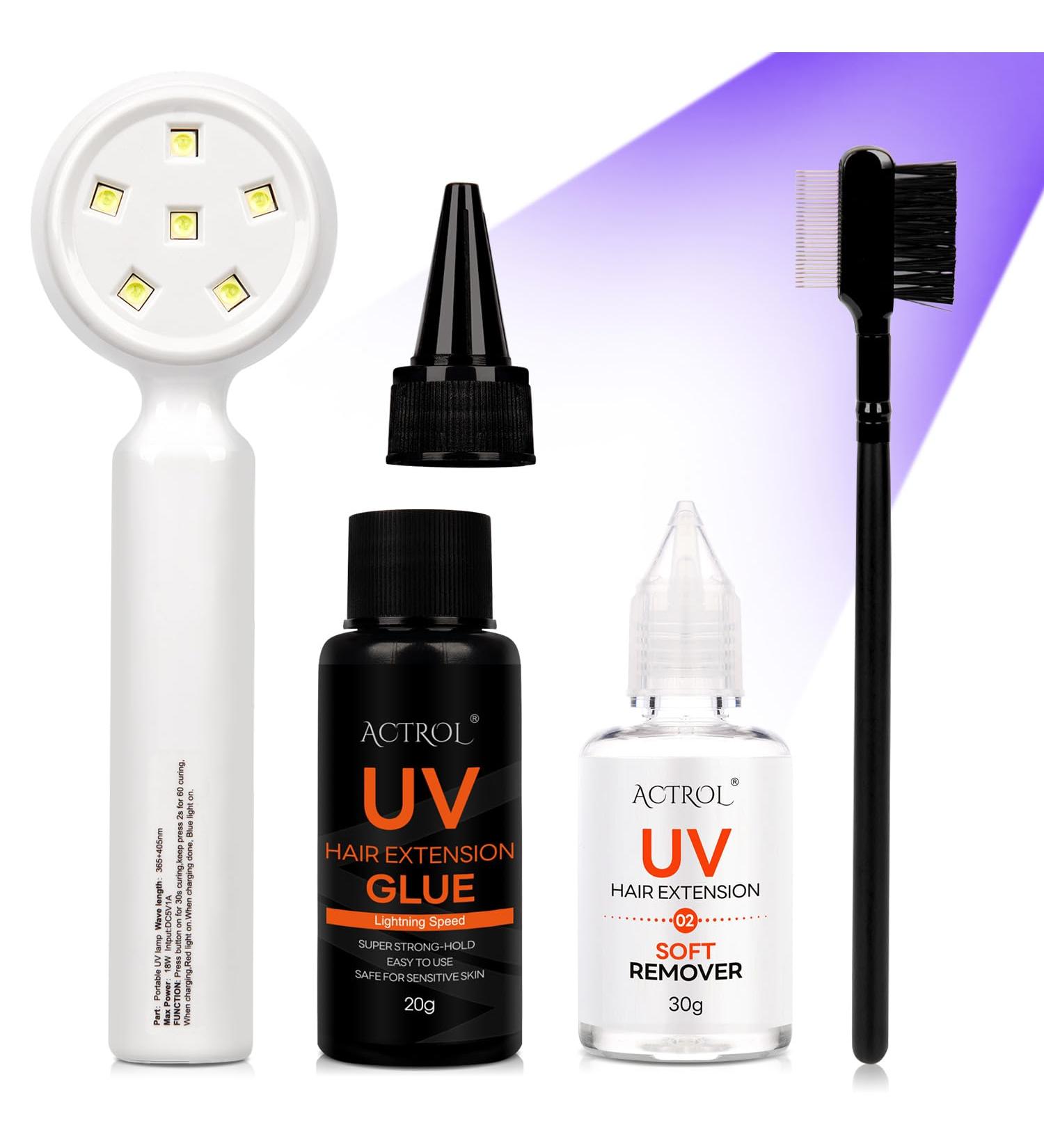 Premium Hair Extension UV Glue Kit - Waterproof & Mild 20g | Transparent Glue Remover & Brush for Perfect Hair Extensions - Buy Online on SooperMarket.com