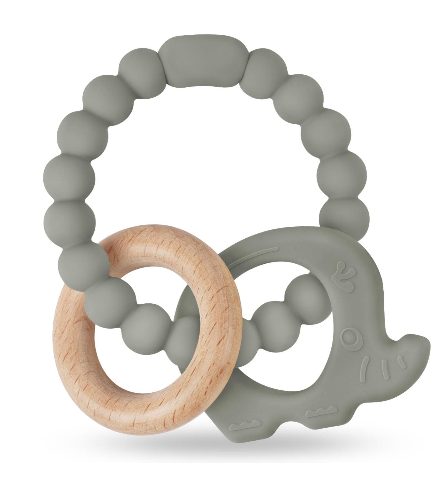 Vicloon Octopus Teething Toy - Silicone and Wood Teether for Babies - Easy to Clean & Hold - Chew Toy for Boys & Girls - Green-Grey - Buy Online on SooperMarket.com