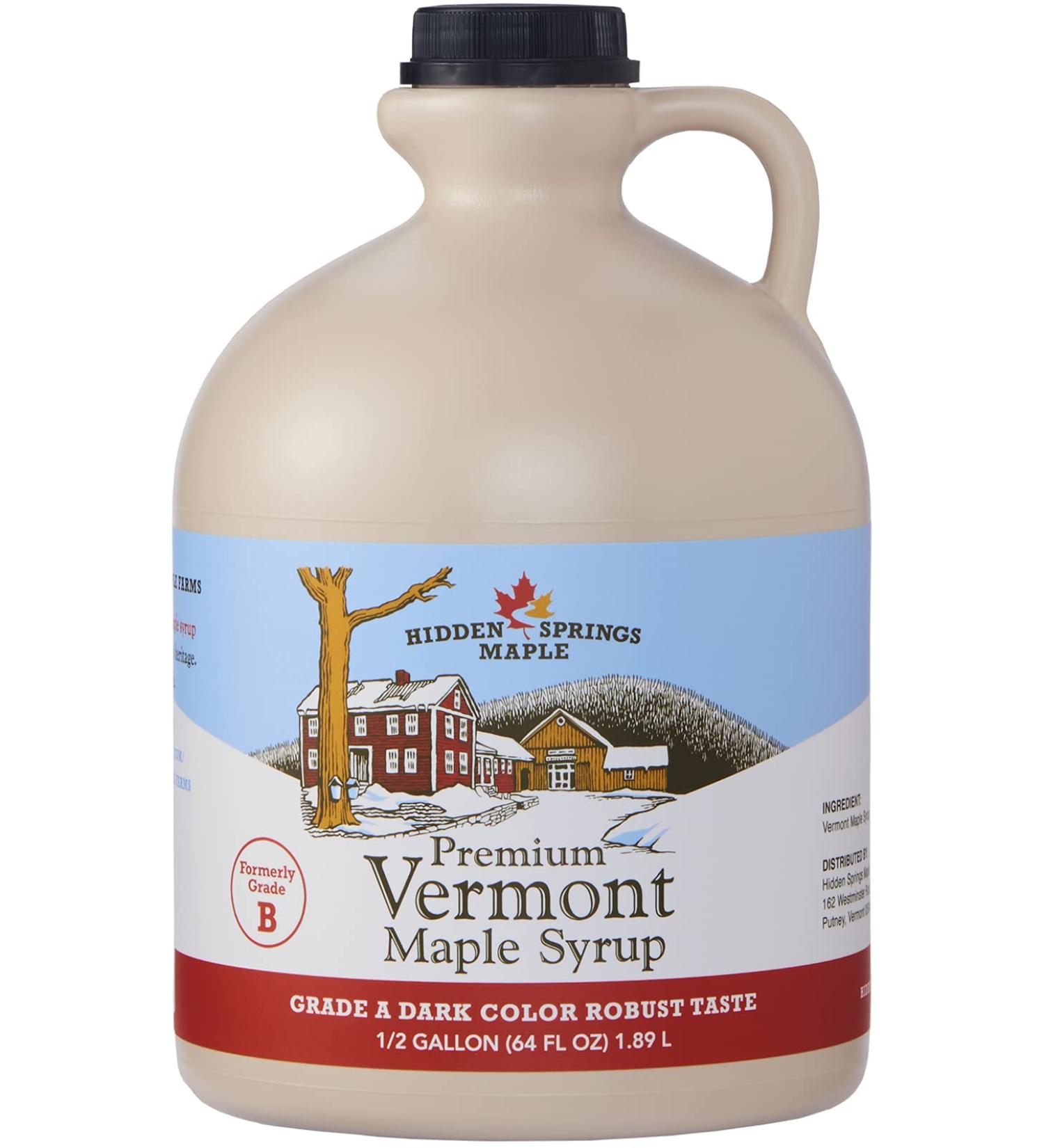 Hidden Springs Maple 100% Natural Vermont Maple Syrup - Grade A Dark Robust - 64oz - Family Farms - BPA-Free Jug - Buy Online on SooperMarket.com