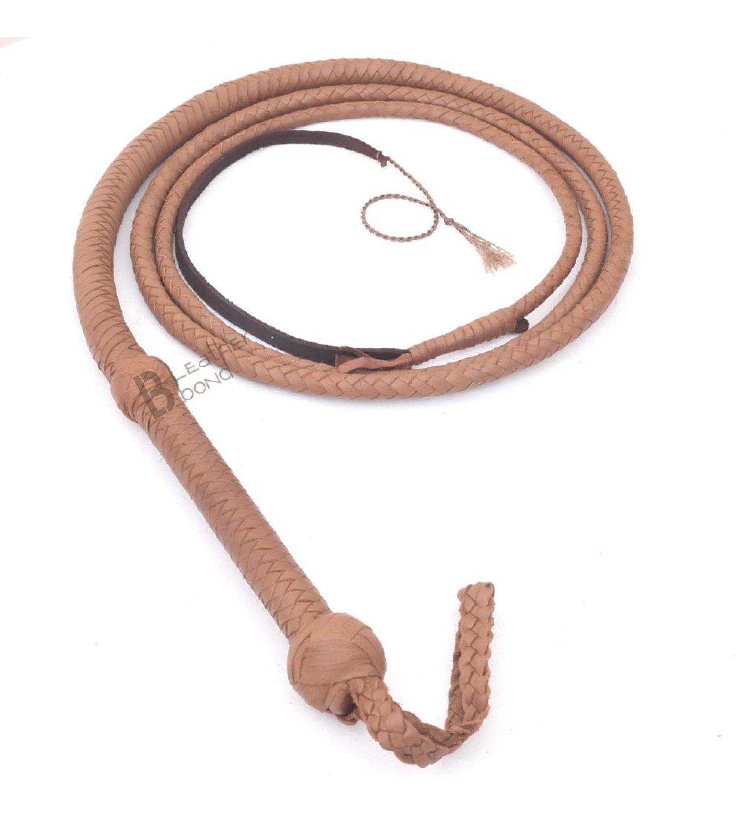 LB'S WHIP Indiana Jones Style 4ft 8 Plait Natural Tan Brown Cowhide Leather Bullwhip - Buy Online on SooperMarket.com