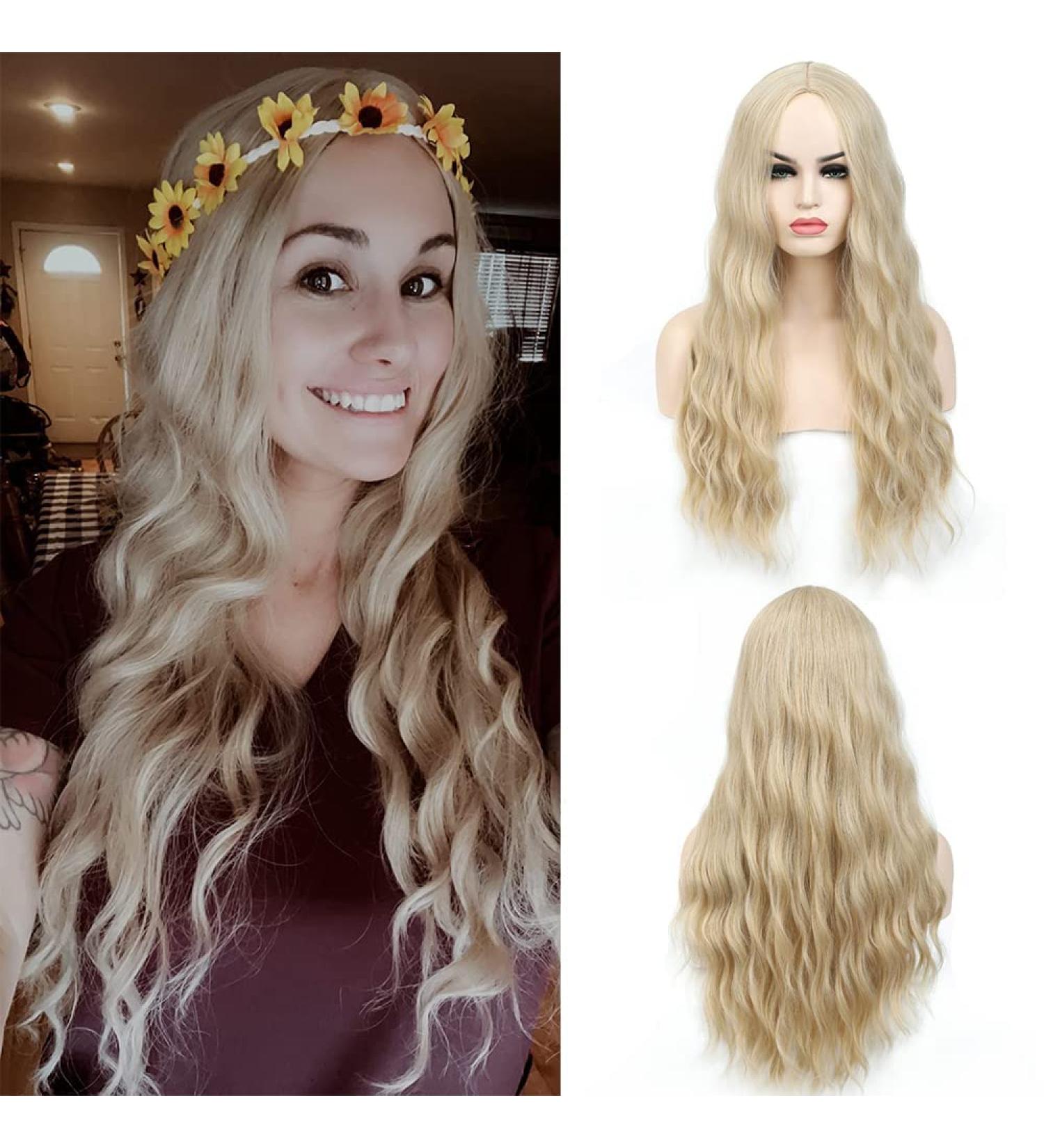 SHINYSHOW 26 Blond 613 Long Wavy Wig | Middle Part Synthetic Halloween Cosplay Wig for Women - Buy Online on SooperMarket.com