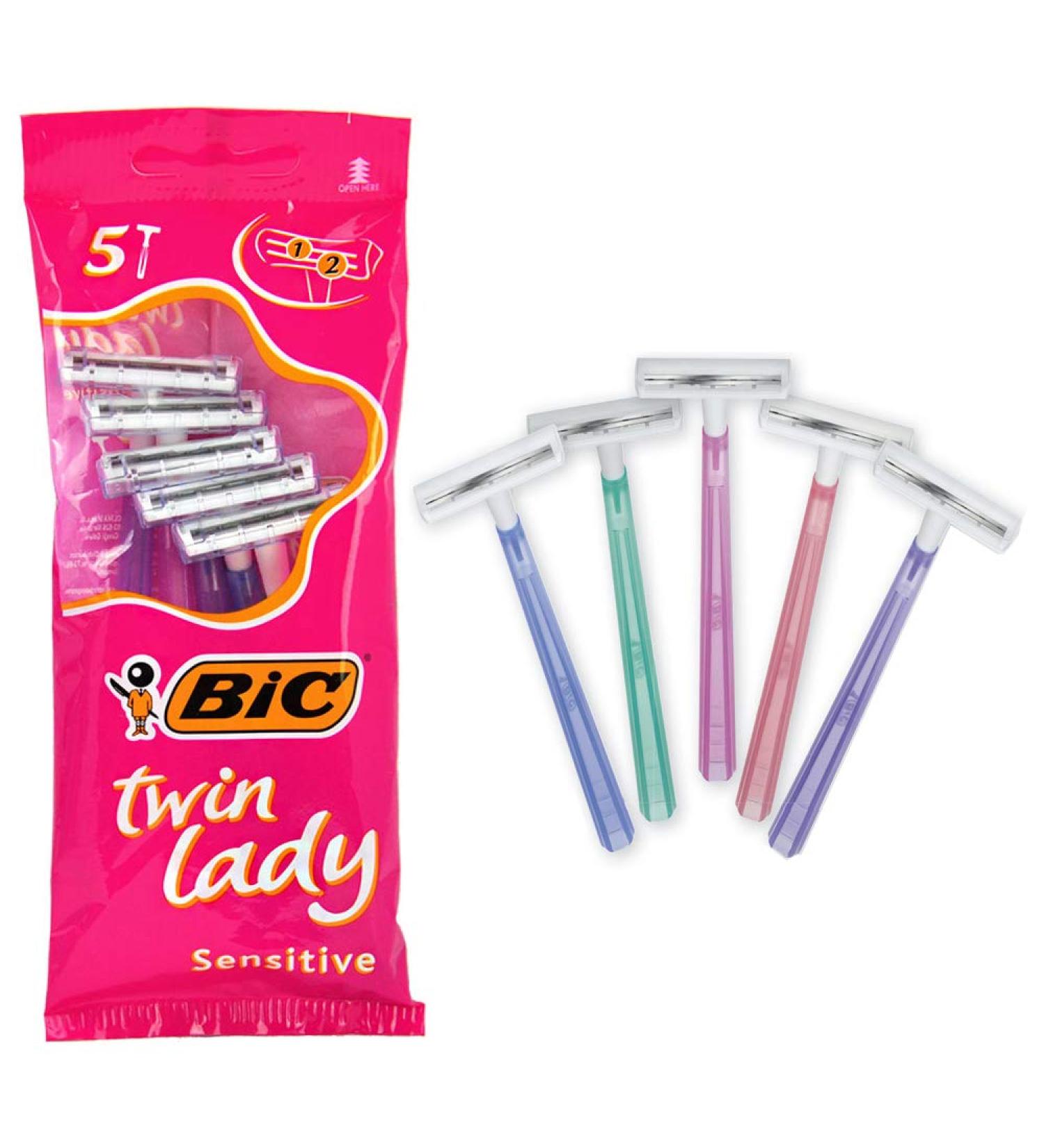 BIC Twin Lady Sensitive Razor 5 packs with 5 pieces each (25 pieces) one-way razor-with two blades for a thorough and precise shave