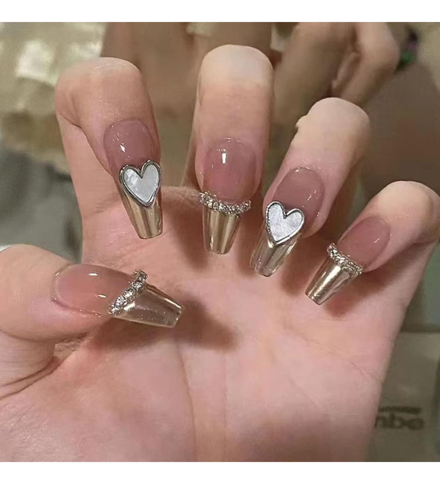 Runrayay 24pcs Heart Design Press On Nails - Medium Strass Fake Nails for Women & Girls | Acrylic Stick On Nail Art - Buy Online on SooperMarket.com