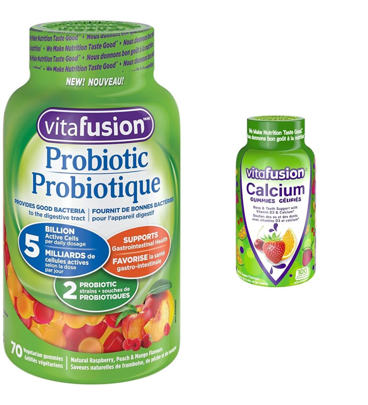 Vitafusion Probiotic Adult Gummies 2 Probiotic Strains 5 Billion Active Cells Per Dosage & Vitafusion Calcium Adult Vitamin Gummies Strong Bones and Teeth Prevents Osteoperosis Gummies + VITAMIN 027917024875 - Buy Online on SooperMarket.com