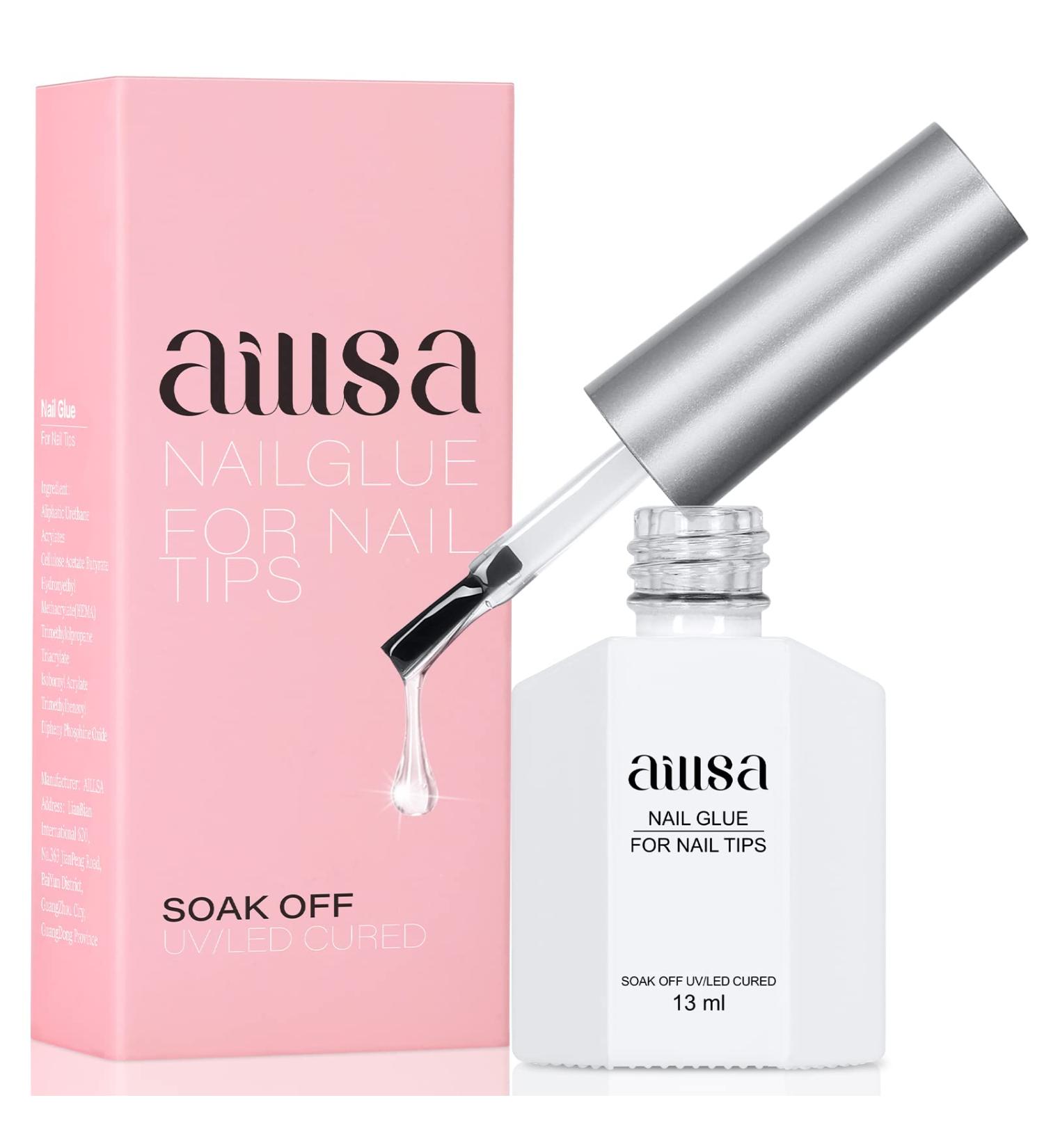 AILLSA 4-in-1 Gel Nail Glue | Super Strong 13ml Capacity | Long Lasting Brush-On Adhesive for Acrylic Nails, Fake Tips, Rhinestones & Foil - Buy Online on SooperMarket.com