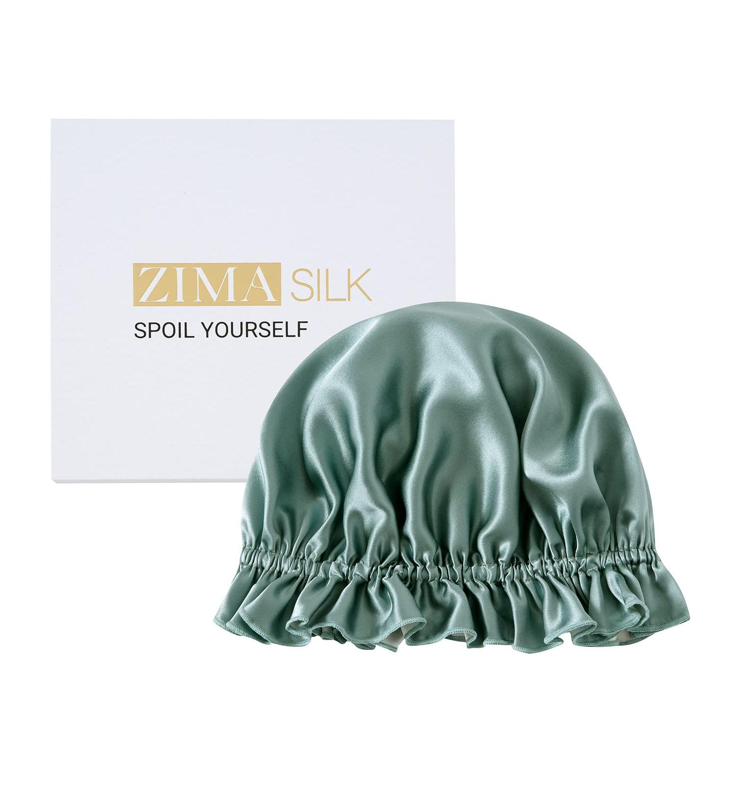 ZIMASILK 100% Mulberry Silk Bonnet for Women Hair Care - Double Layered Silk Hair Wrap for Sleeping - Elastic Stay On Head - Greyish Green/Ivory - One Size (Lightblue) - Buy Online on SooperMarket.com