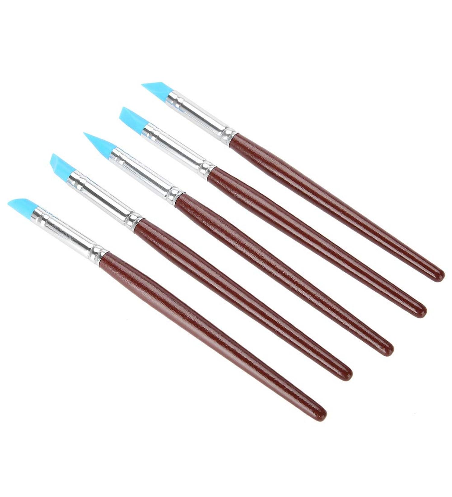 5pcs Dental Silicone Pen Set - Wooden Handle Blue Head Modeling Tools for Tooth & Manicure - International Shipping Available - Buy Online on SooperMarket.com