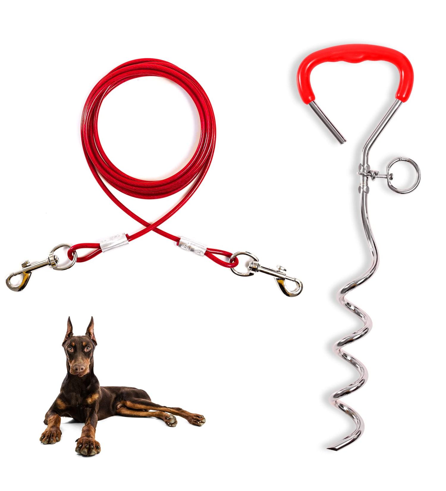 JETOP Heavy Duty Dog Stake & 10 ft Dog Chains Steel Spiral Ground Dog Spike for Outdoor Yard and Camping Dog Camping Accessories for Puppy Pet and Medium Dogs (176 lbs of pull) (Red) - Buy Online on SooperMarket.com