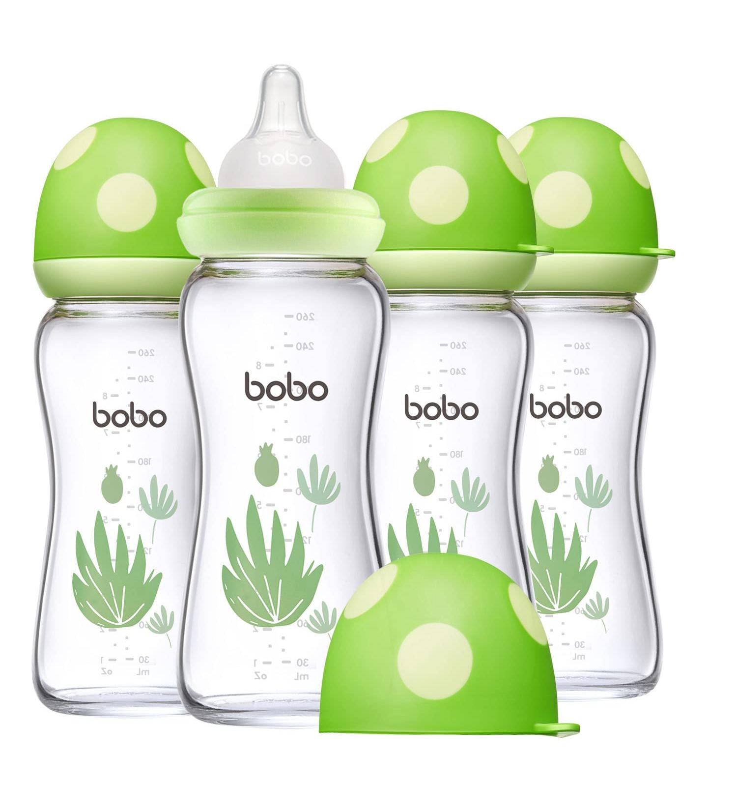 YOHKOH Natural Glass Baby Bottle Gift Set, Anti-Colic, Wide Neck, 8.8oz (Pack of 4) Green - Buy Online on SooperMarket.com