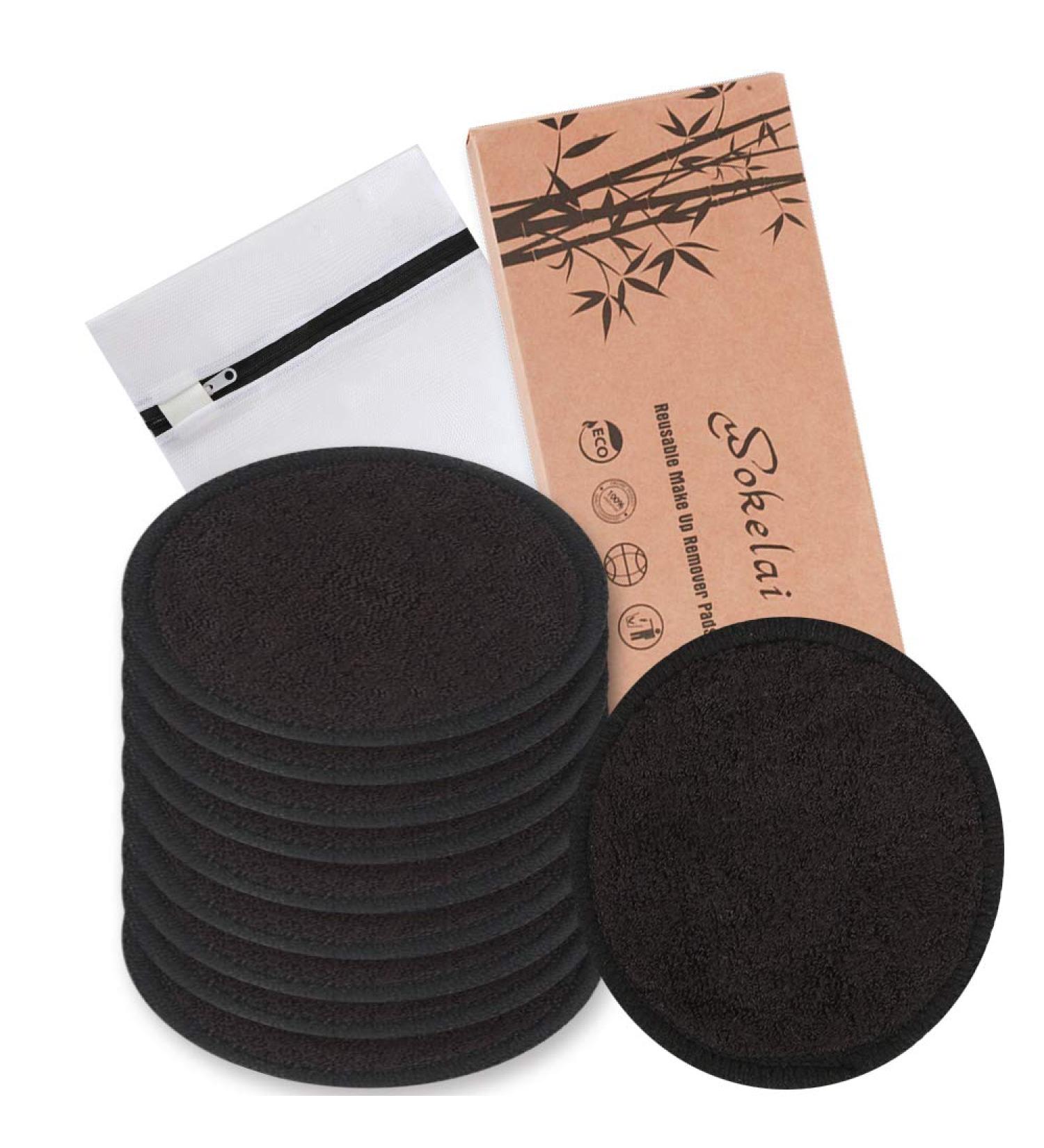 Organic Bamboo Makeup Remover Pads - 10 Pack Black Washable Cotton Rounds with Laundry Bag - Gentle Facial Cleansing Wipes for All Skin Types - Buy Online on SooperMarket.com