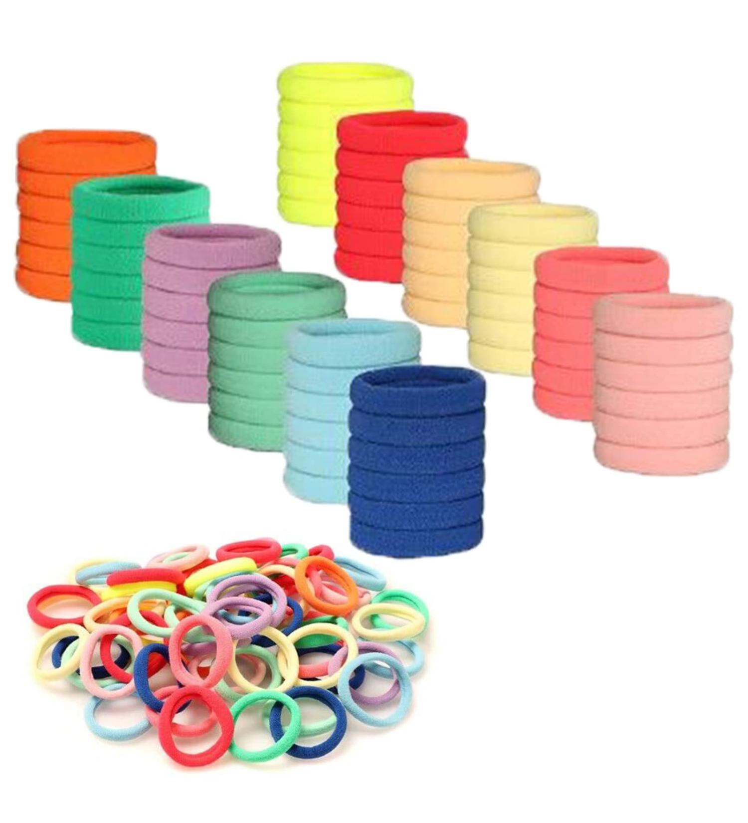 Elastic Hair Bands Hair Ties 100Pcs Seamless Ponytail Holders for Girls & Women - Cute Fabric Hair Ties (2 Inch Diameter) - No Damage, Mix Color - Multicolor - Buy Online on SooperMarket.com