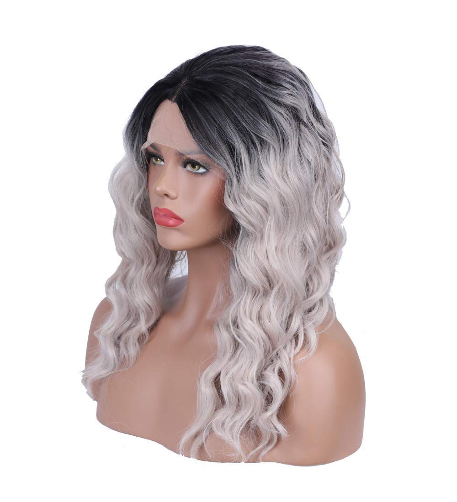 Buy SHIYID Heat Resistant Synthetic Lace Front Wig - Black Roots Loose Wave Middle Part Wig | International Shipping Available - Buy Online on SooperMarket.com
